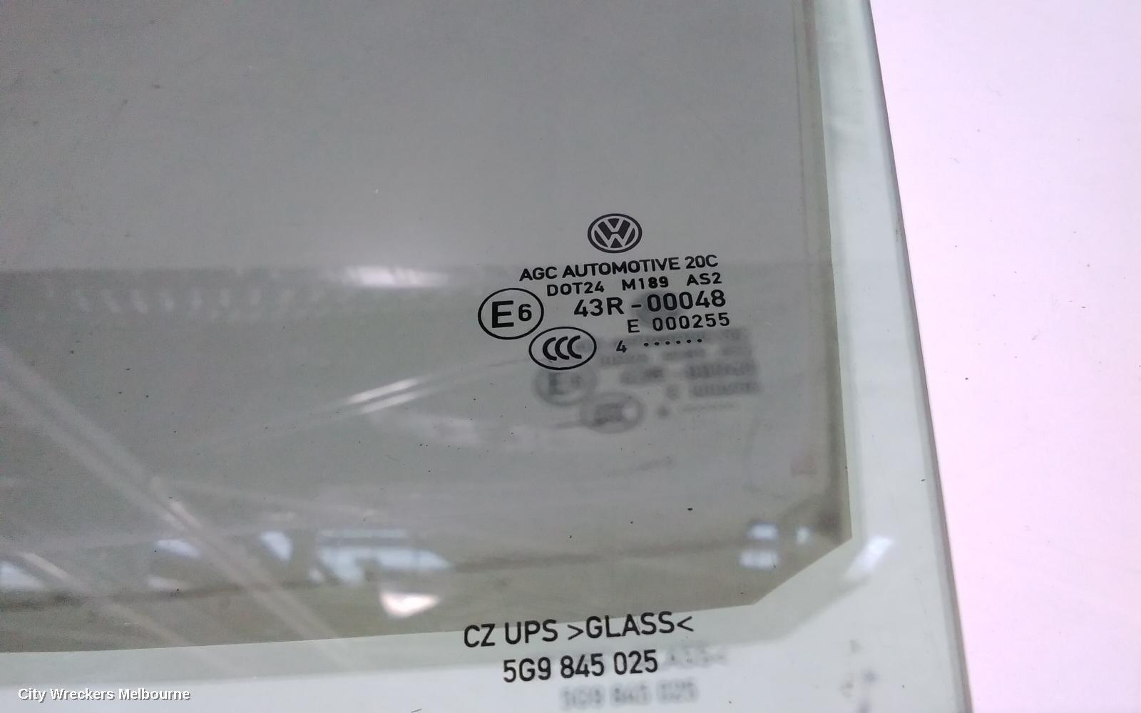 VOLKSWAGEN GOLF LEFT REAR DOOR WINDOW, GEN 7, HATCH, DARK TINTED, 03/2013 - 08/2020