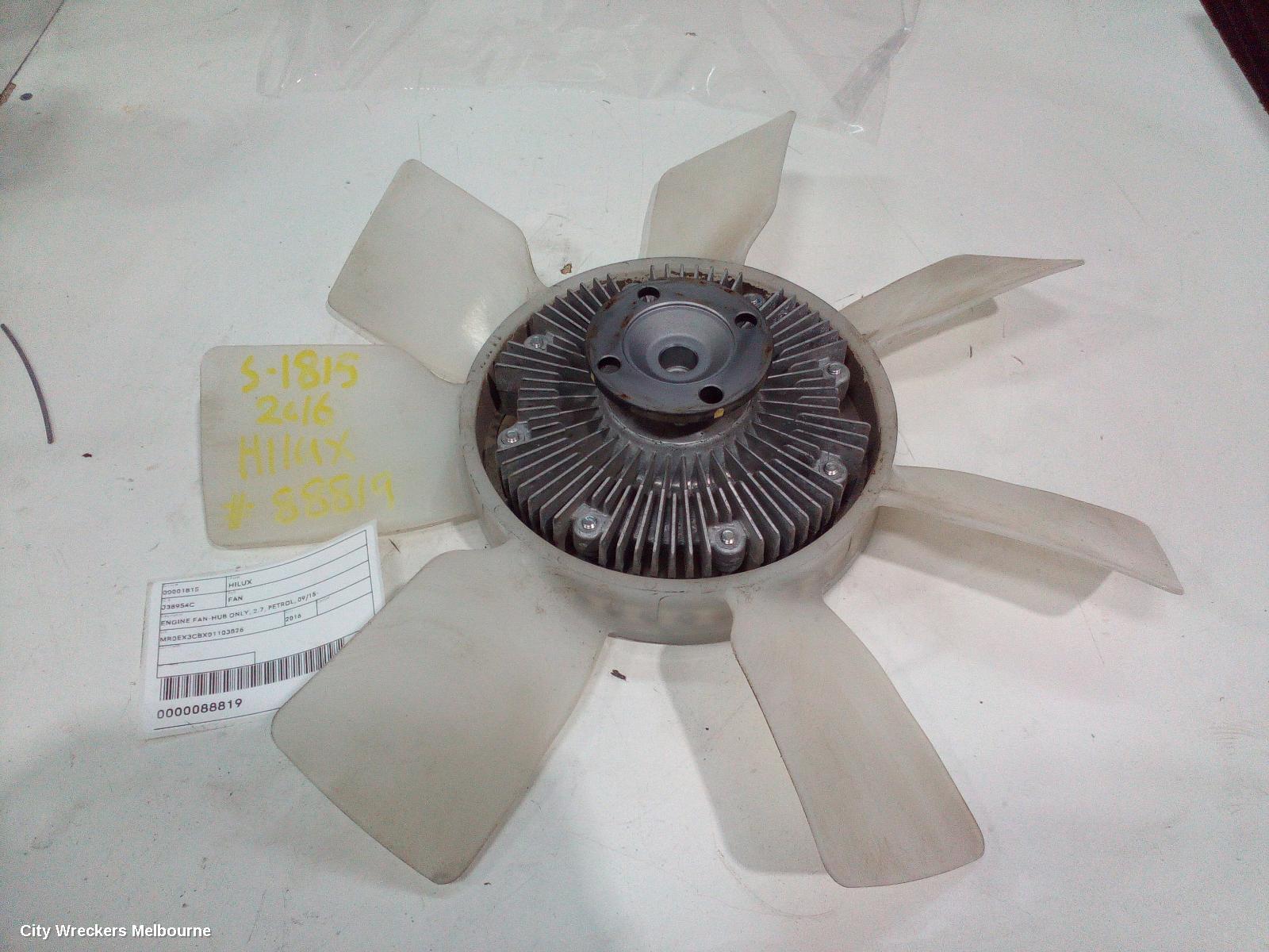 TOYOTA HILUX FAN, ENGINE FAN-HUB ONLY, 2.7, PETROL, 09/2015 ONWARDS