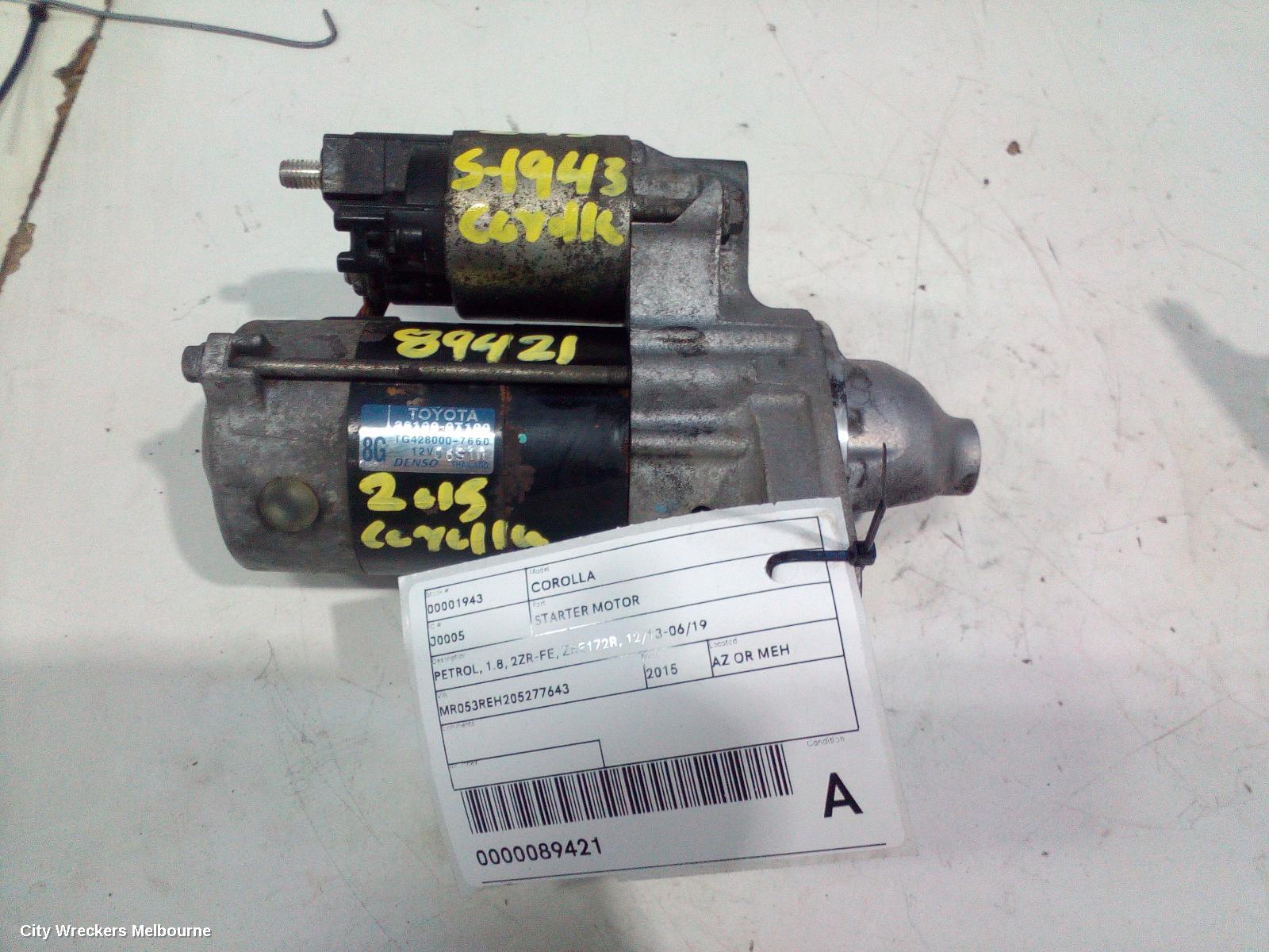 TOYOTA COROLLA STARTER, PETROL, 1.8, 2ZR-FE, ZRE172R, 12/2013 - 06/2019