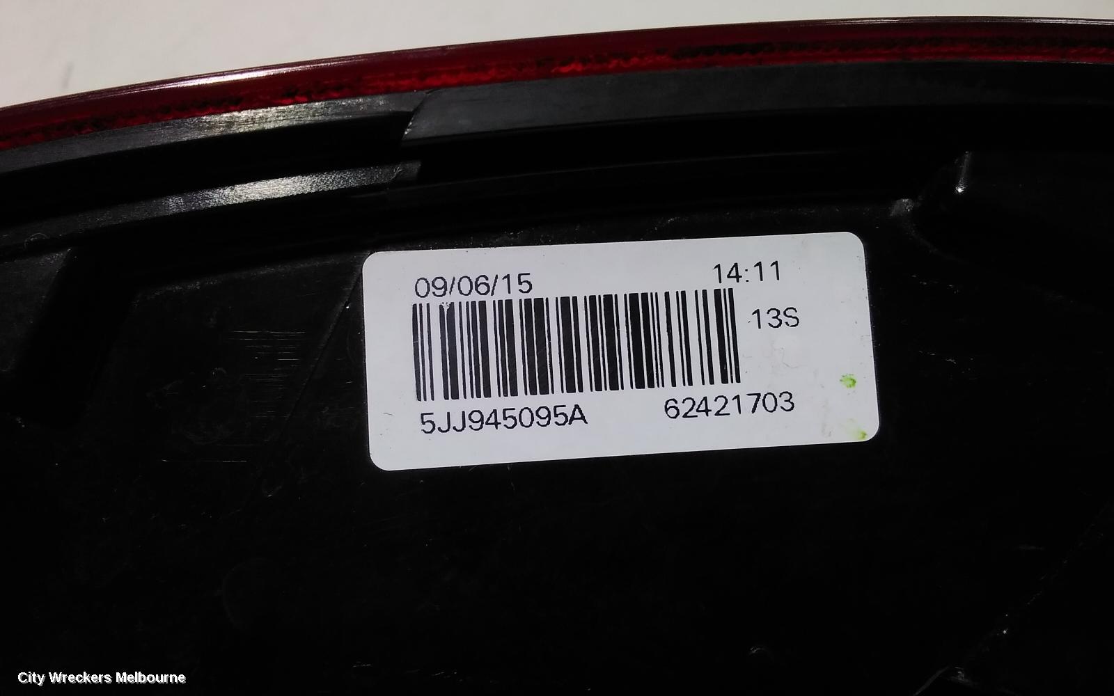 SKODA RAPID LEFT TAILLIGHT, NH, DARKENED TYPE, 05/2014 - 12/2020