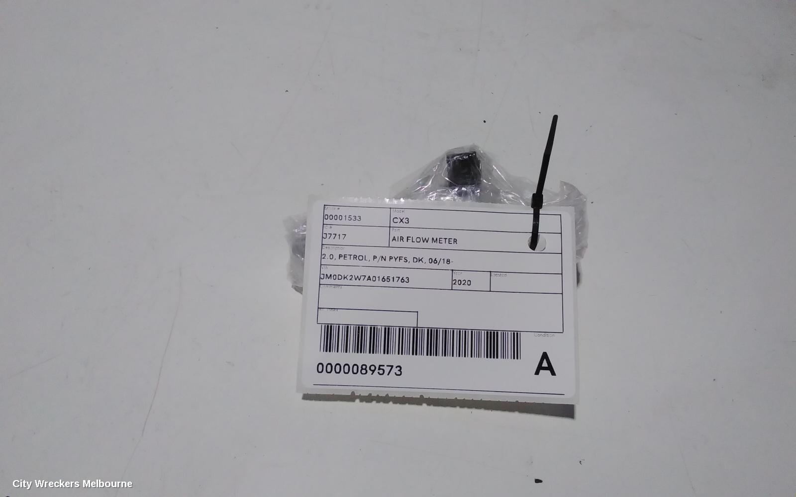 MAZDA CX3 AIR FLOW METER, 2.0, PETROL, P/N PYFS, DK, 06/2018 ONWARDS
