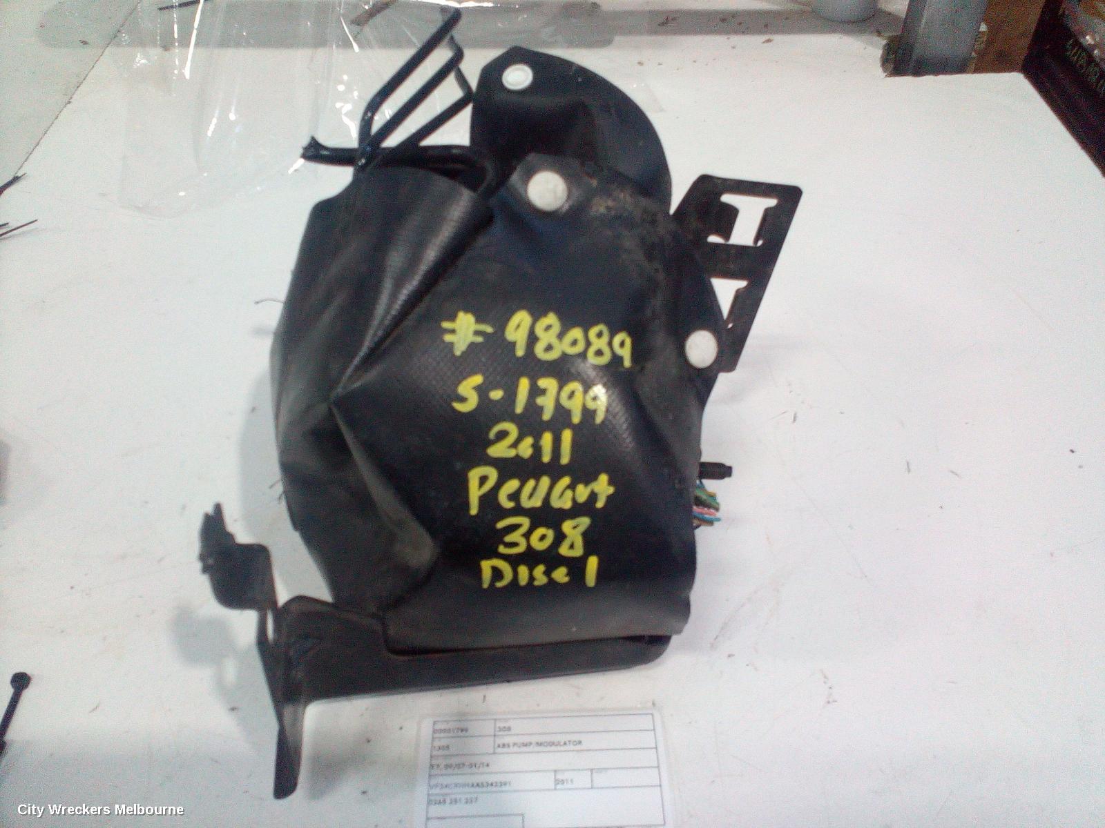 PEUGEOT 308 ABS PUMP/MODULATOR, T7, 09/2007 - 01/2014