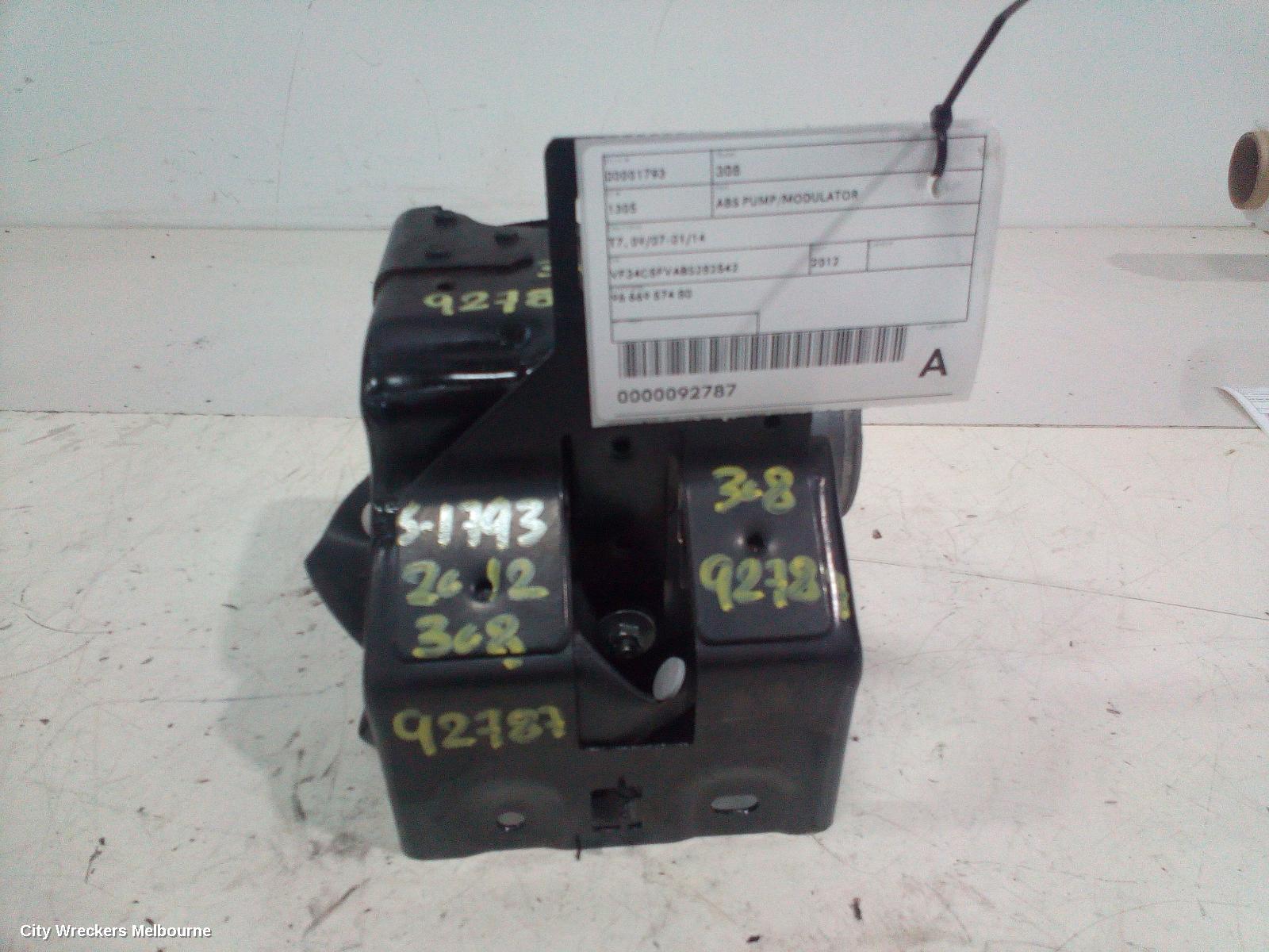 PEUGEOT 308 ABS PUMP/MODULATOR, T7, 09/2007 - 01/2014