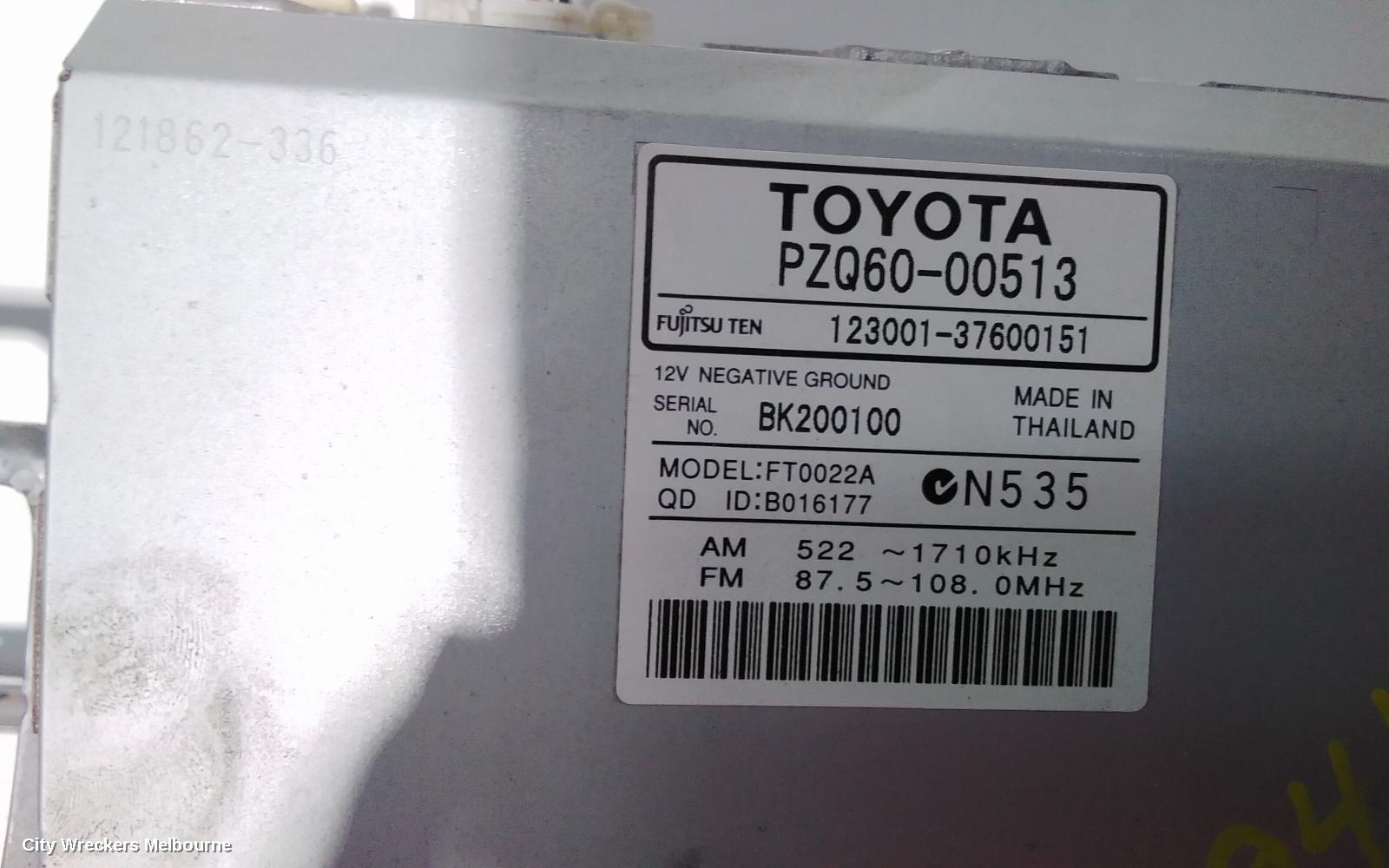 TOYOTA YARIS RADIO/CD/DVD/SAT/TV, SINGLE DISC CD PLAYER (P/N ON FACE 22842), NCP13#, 08/2011 - 12/2019