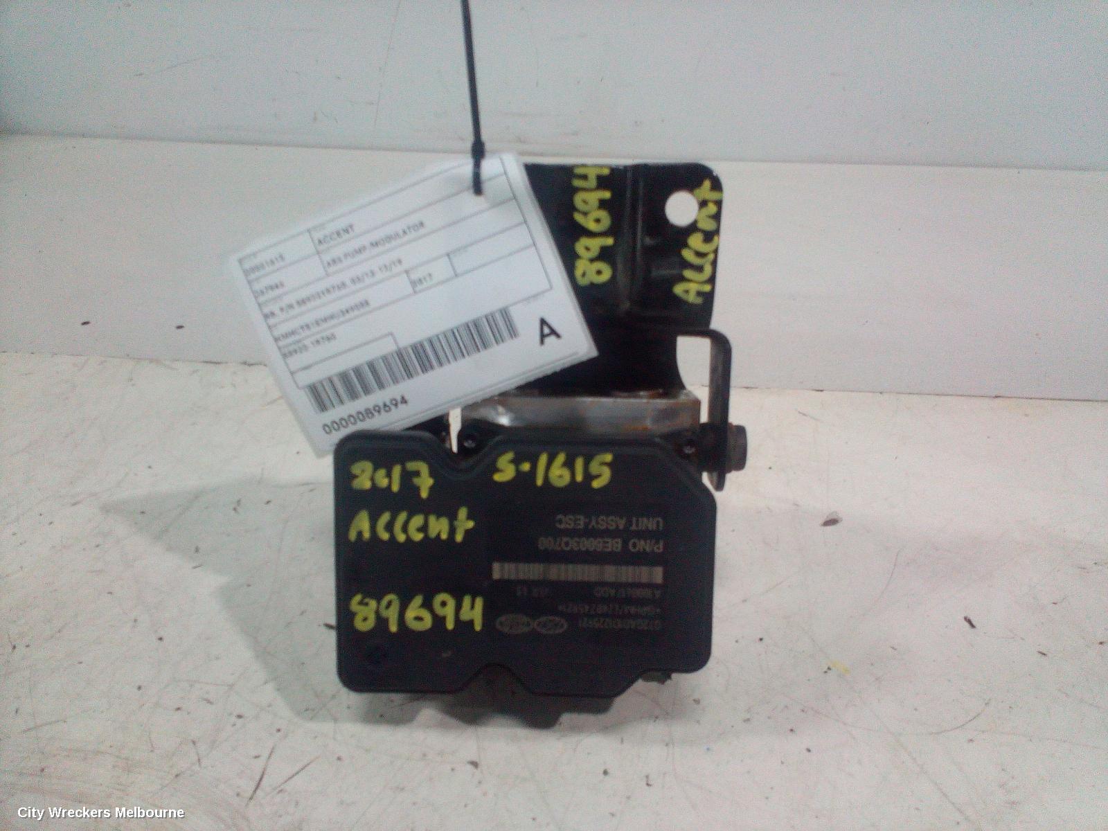 HYUNDAI ACCENT ABS PUMP/MODULATOR, RB, P/N 589201R760, 03/2013 - 12/2019