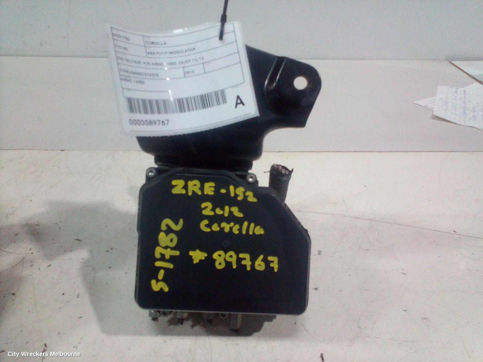 TOYOTA COROLLA ABS PUMP/MODULATOR, ZRE152/20153R, P/N 4454012450, 03/2007 - 12/2013