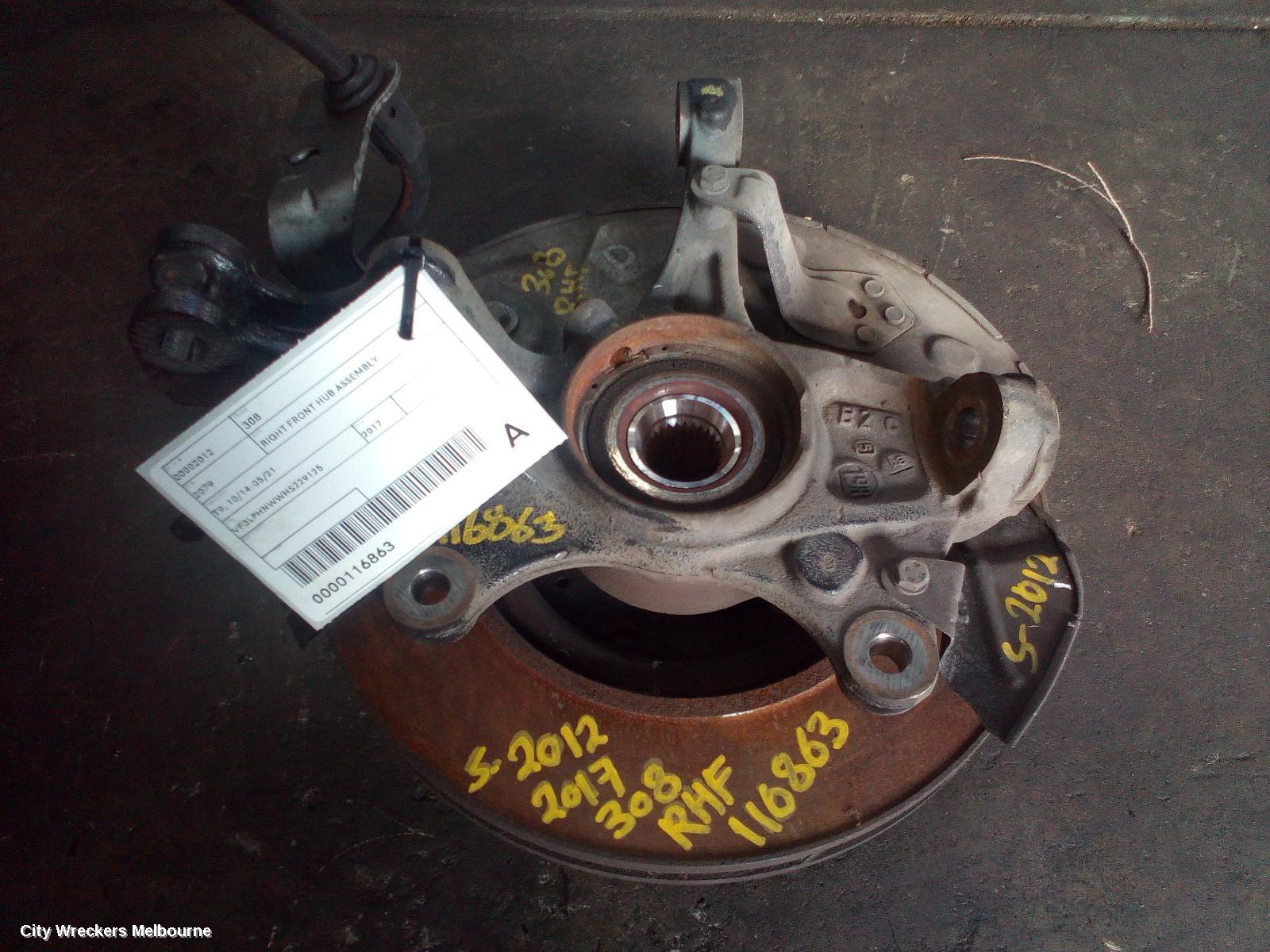 PEUGEOT 308 RIGHT FRONT HUB ASSEMBLY, T9, 10/2014 - 05/2021