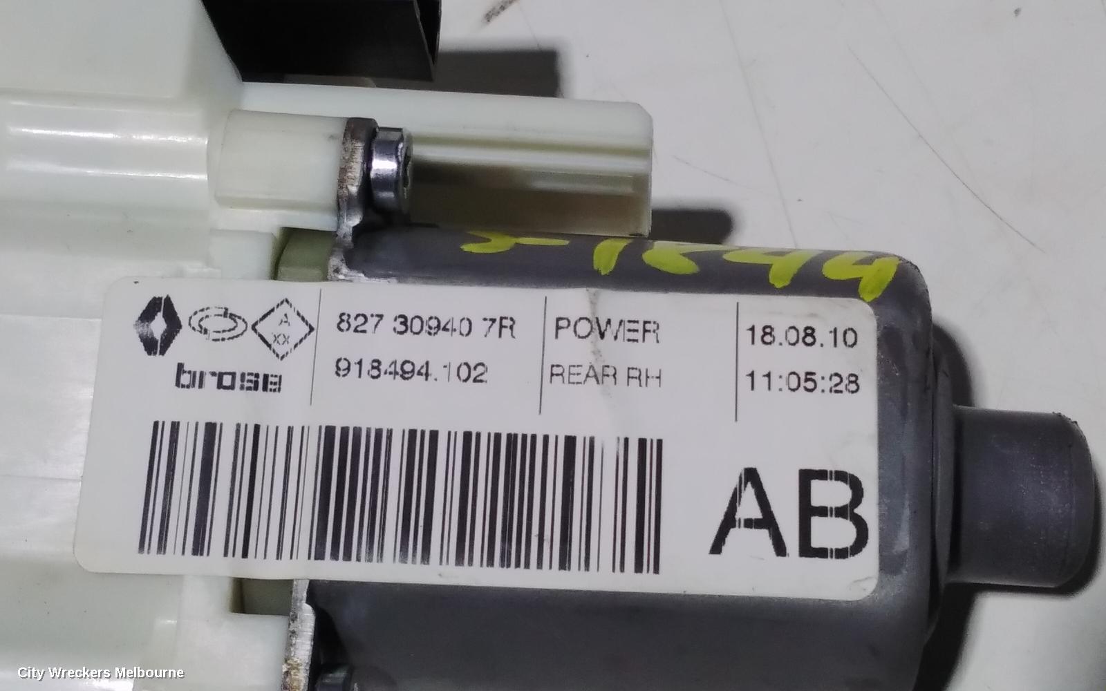 RENAULT FLUENCE RIGHT REAR WND REG/MOTOR, X38 09/2010 - 01/2016