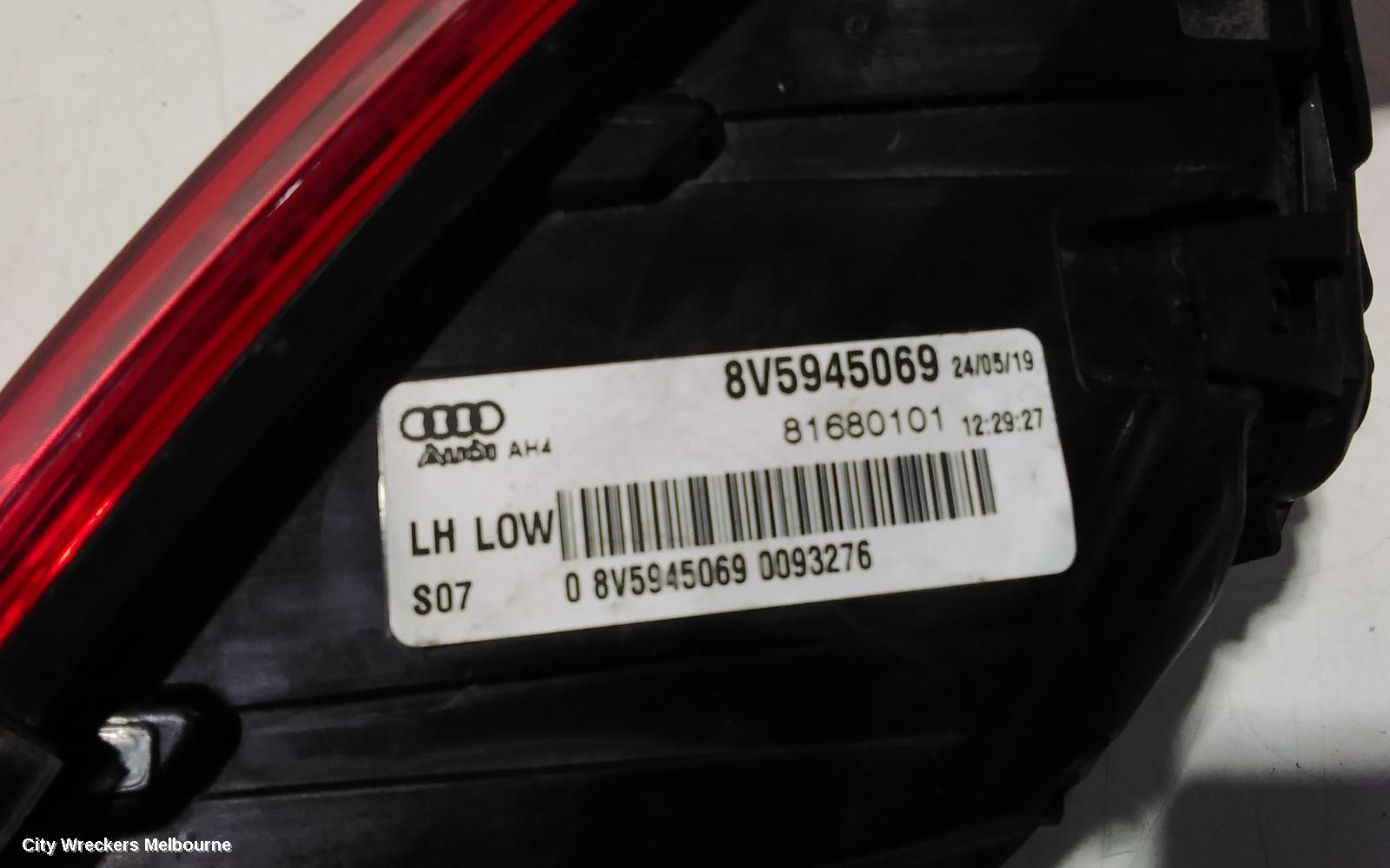 AUDI A3 LEFT TAILLIGHT, A3, 8V, SEDAN, NON LED TYPE, 05/2016 - 10/2020