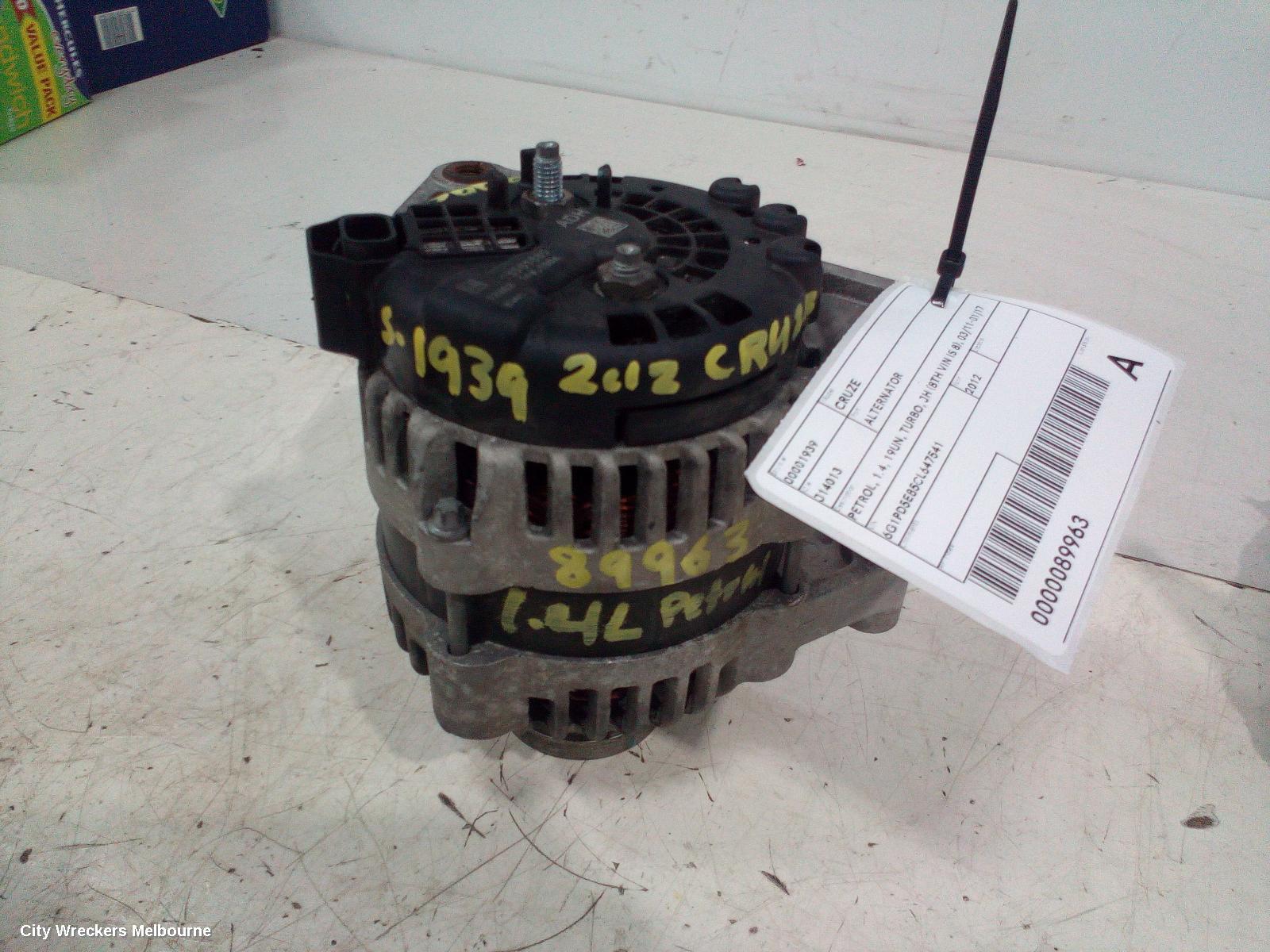 HOLDEN CRUZE ALTERNATOR, PETROL, 1.4, 19UN, TURBO, JH (8TH VIN IS 8), 03/2011 - 01/2017