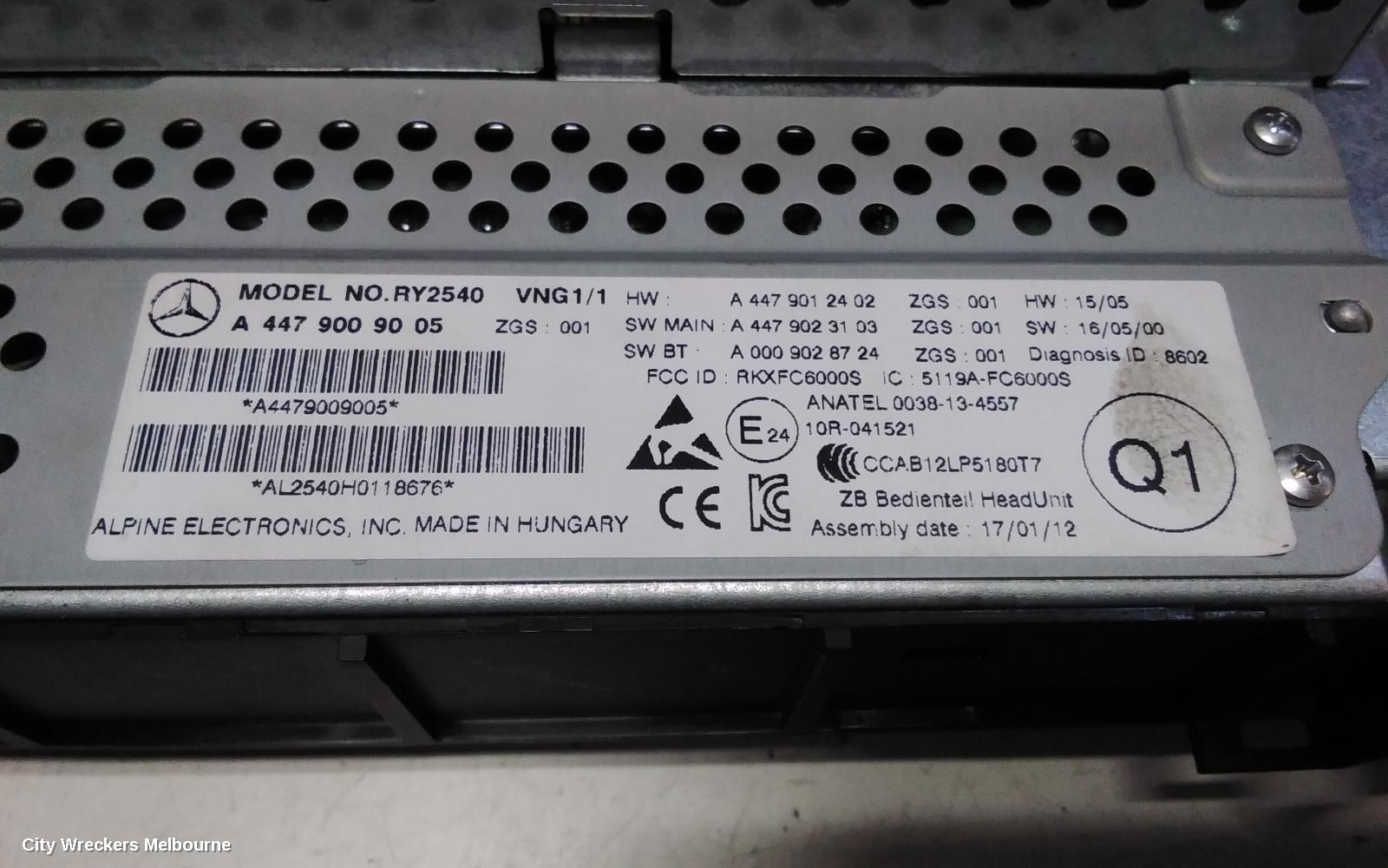 MERCEDES VITO RADIO/CD/DVD/SAT/TV, 447, HEAD UNIT, W/ DISPLAY UNIT, 5.8IN, W/ NUMBER PAD & SAT NAV TYPE, 03/2015 - 10/2020
