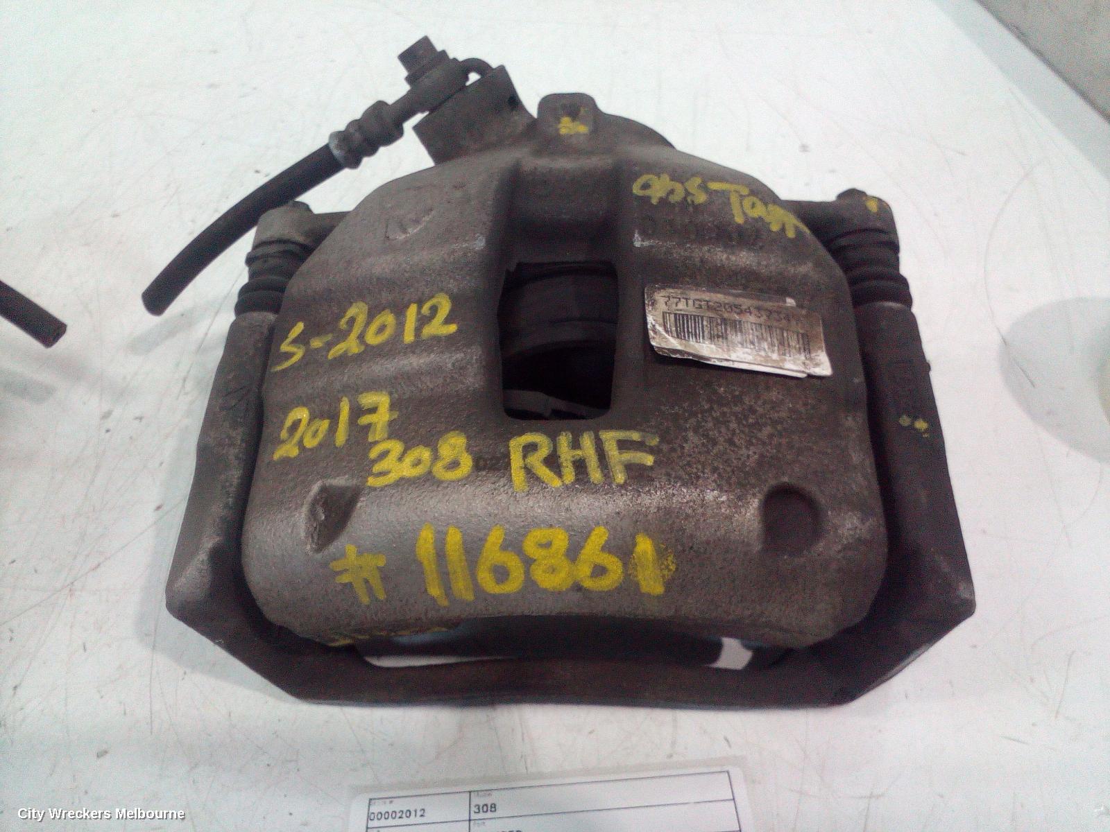PEUGEOT 308 CALIPER, RH FRONT, T9, HATCH, 10/2014 - 01/2021