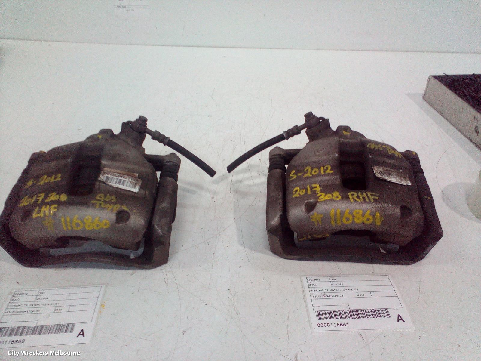 PEUGEOT 308 CALIPER, RH FRONT, T9, HATCH, 10/2014 - 01/2021