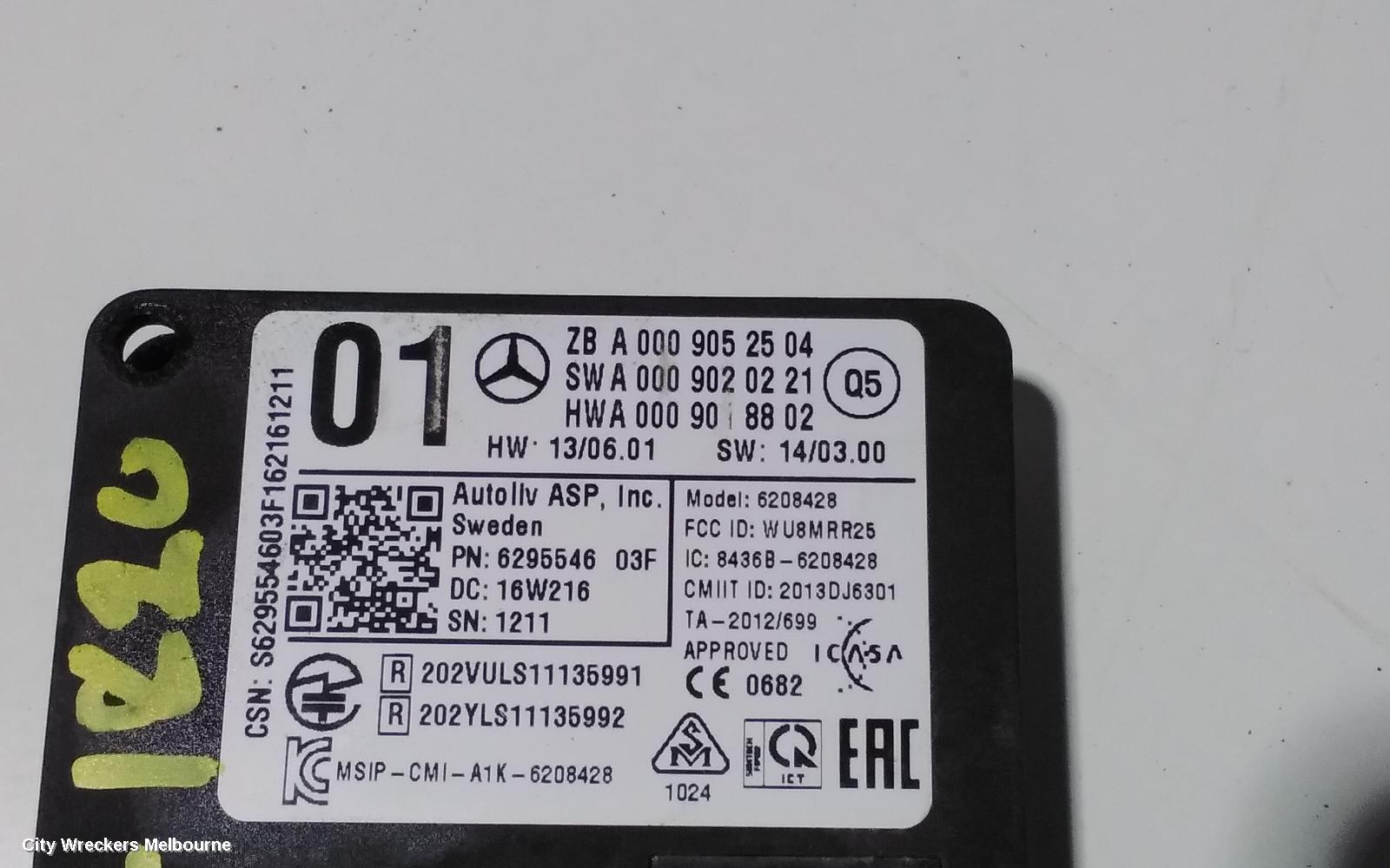 MERCEDES CLA CLASS, C117, 10/2013 - 02/2019, RH  A0009052504 RADAR SENSOR BLIND SPOT CONTROL MODULE: 89989