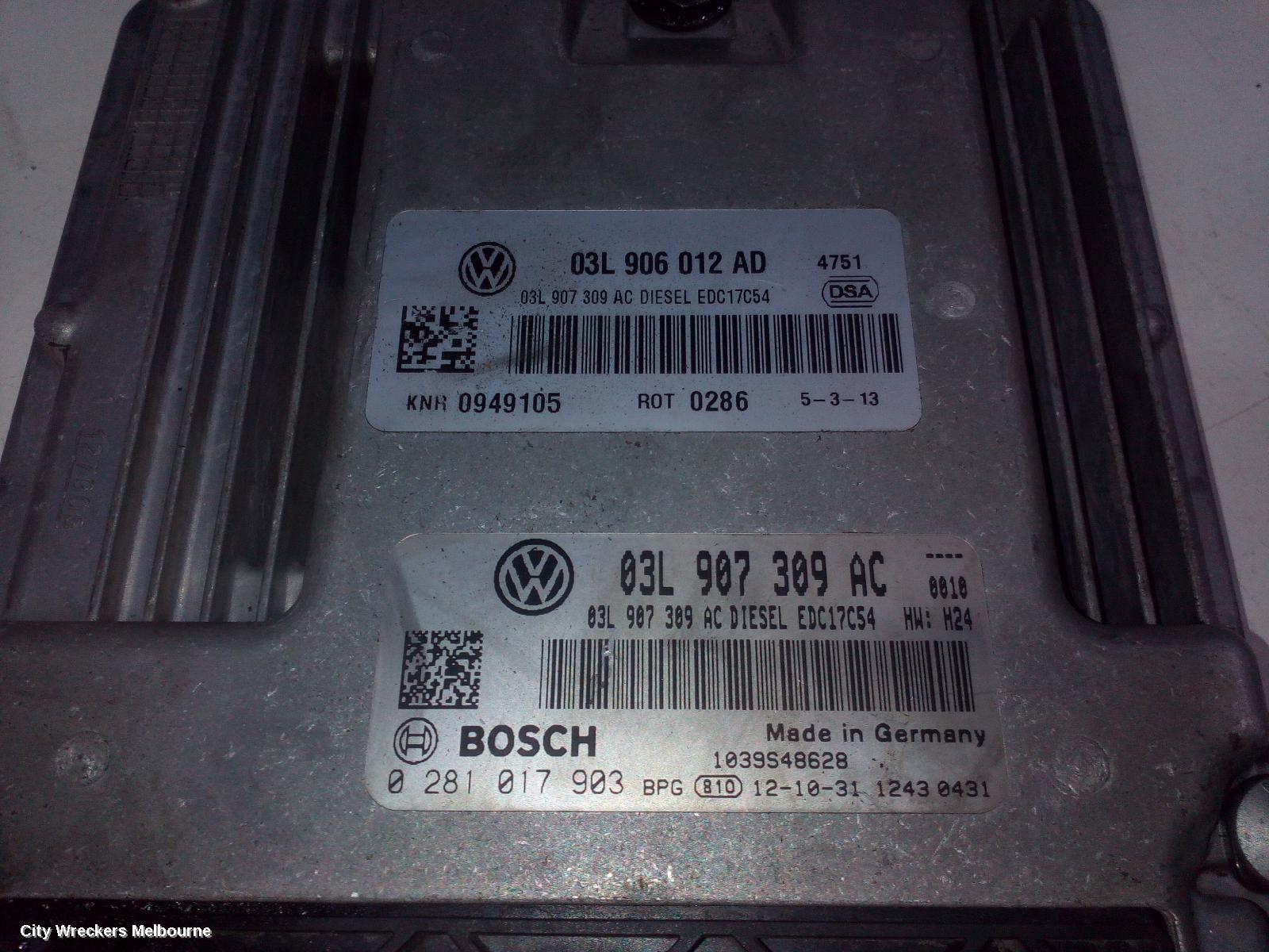 VOLKSWAGEN AMAROK ECU, ENGINE ECU, 4WD, DIESEL, MANUAL T/M, P/N 03L906012AD, ECU ONLY, 2H, 12/2010 ONWARDS