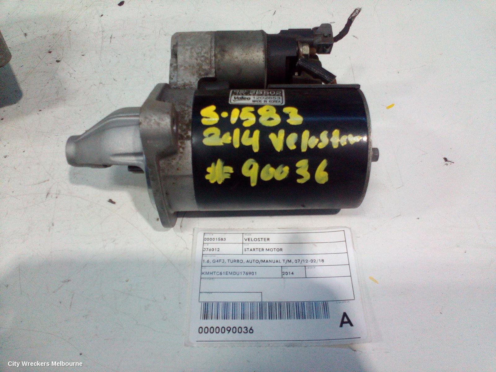 HYUNDAI VELOSTER STARTER, 1.6, G4FJ, TURBO, AUTO/MANUAL T/M, 07/2012 - 02/2018