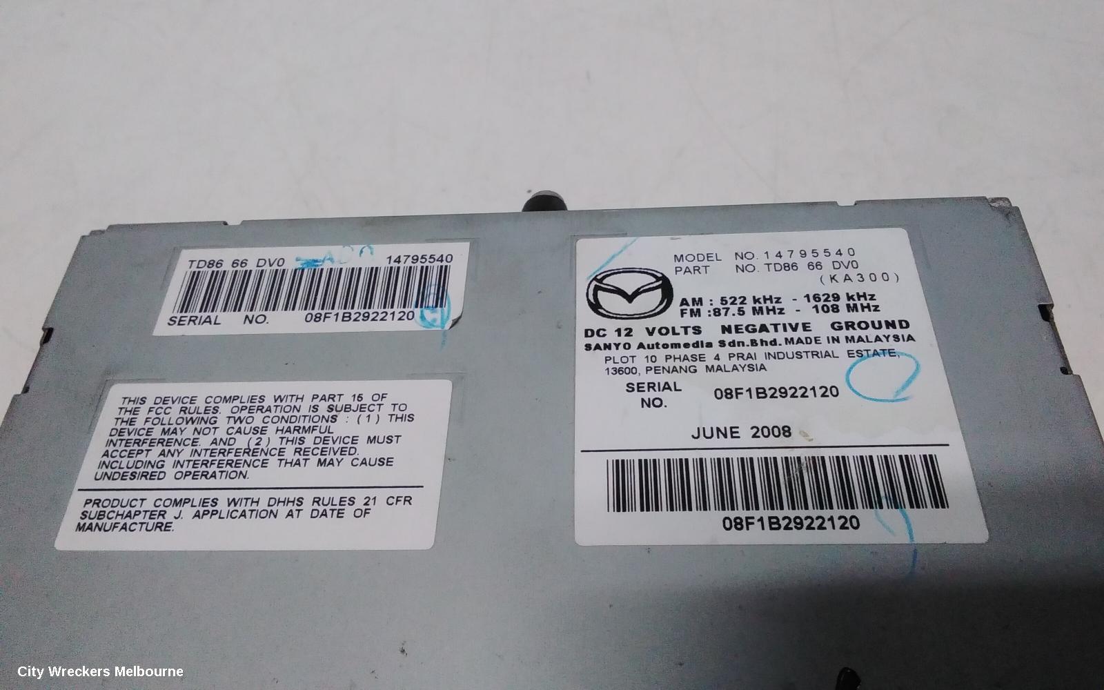 MAZDA CX9 RADIO/CD/DVD/SAT/TV, DISPLAY UNIT, 7.5IN NON SAT NAV TYPE, 12/2007 - 06/2009