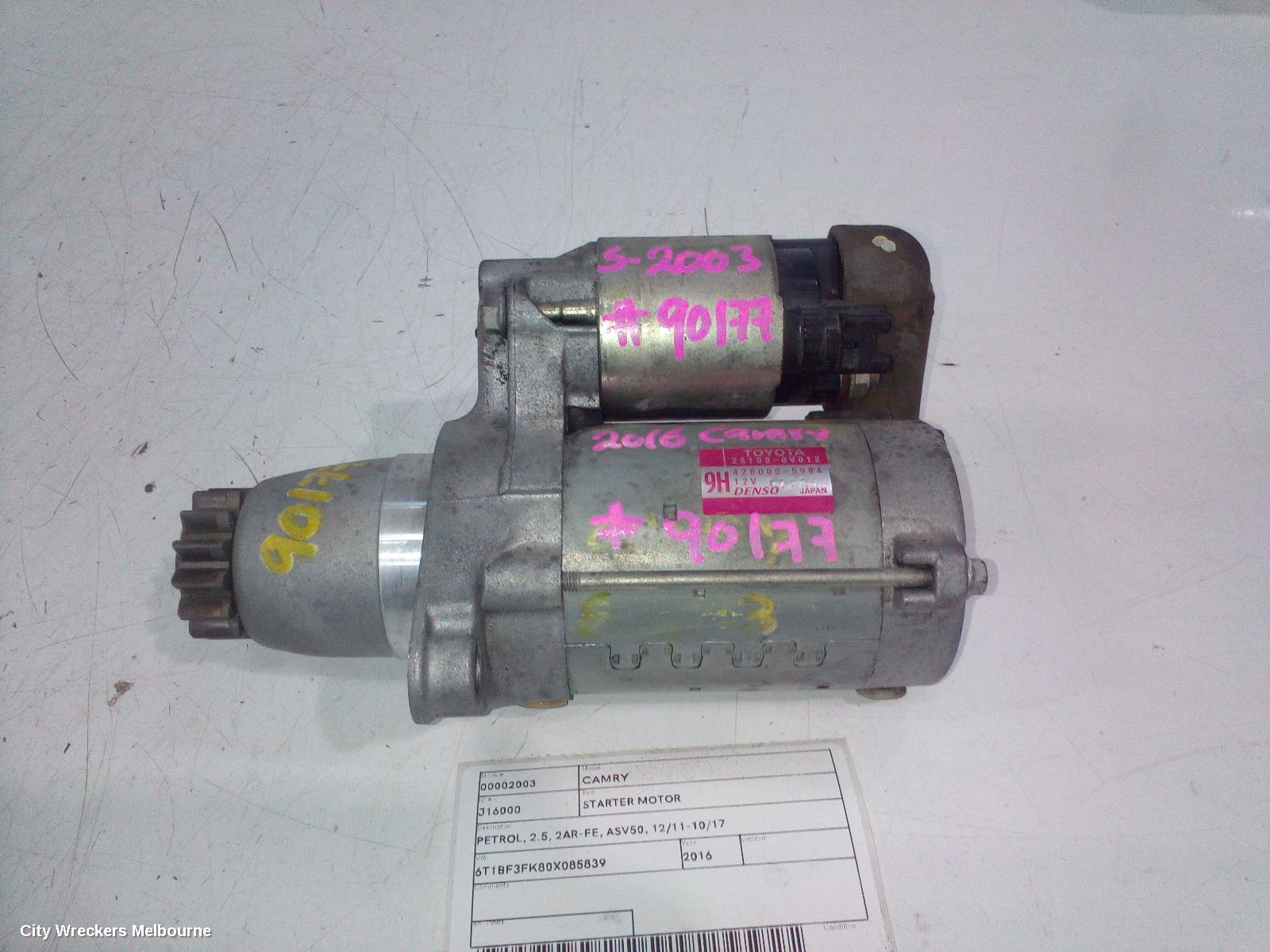 TOYOTA CAMRY STARTER, PETROL, 2.5, 2AR-FE, ASV50, 12/2011 - 10/2017