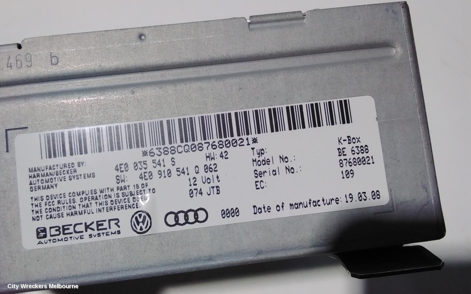 AUDI Q7 RADIO/CD/DVD/SAT/TV, K-BOX RADIO RECEIVER, 4L, 09/2006 - 08/2015
