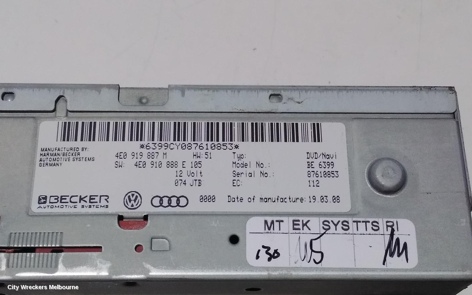 AUDI Q7 RADIO/CD/DVD/SAT/TV, DVD NAVIGATION UNIT, 4L, 09/2006 - 04/2011