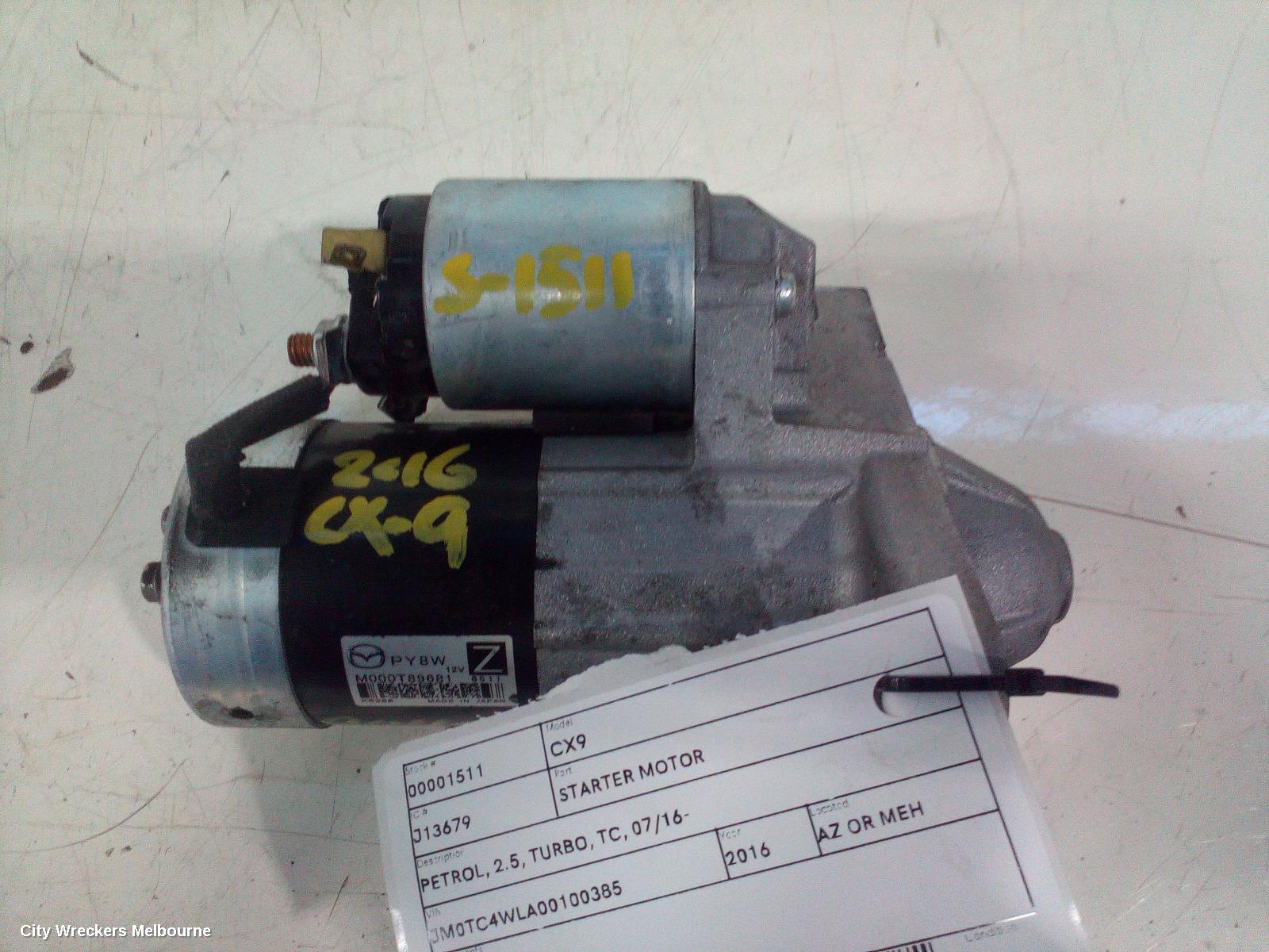 MAZDA CX9 STARTER, PETROL, 2.5, TURBO, TC, 07/2016 ONWARDS