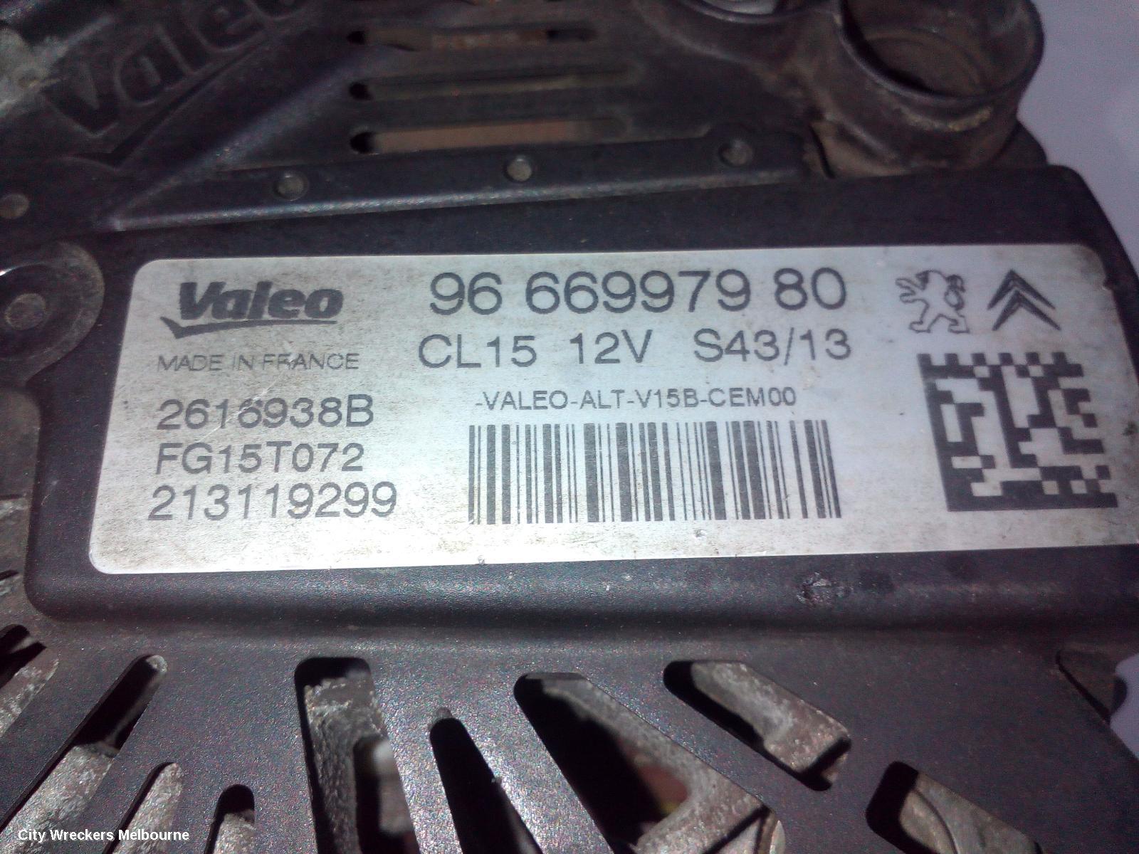 PEUGEOT 508 ALTERNATOR, PETROL, 1.6, VIN VF38*5FV, 150AMP, VALEO FG15T072, 07/2011 - 02/2015