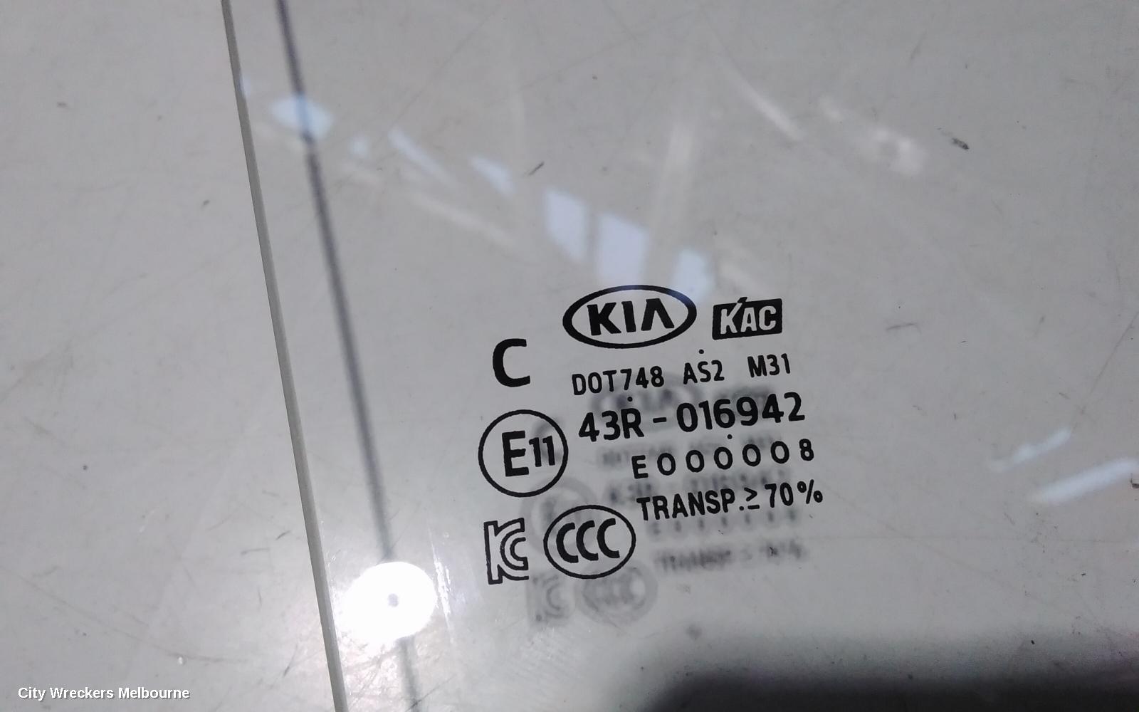 KIA RIO RIGHT REAR DOOR WINDOW, YB, 12/2016 - 06/2023