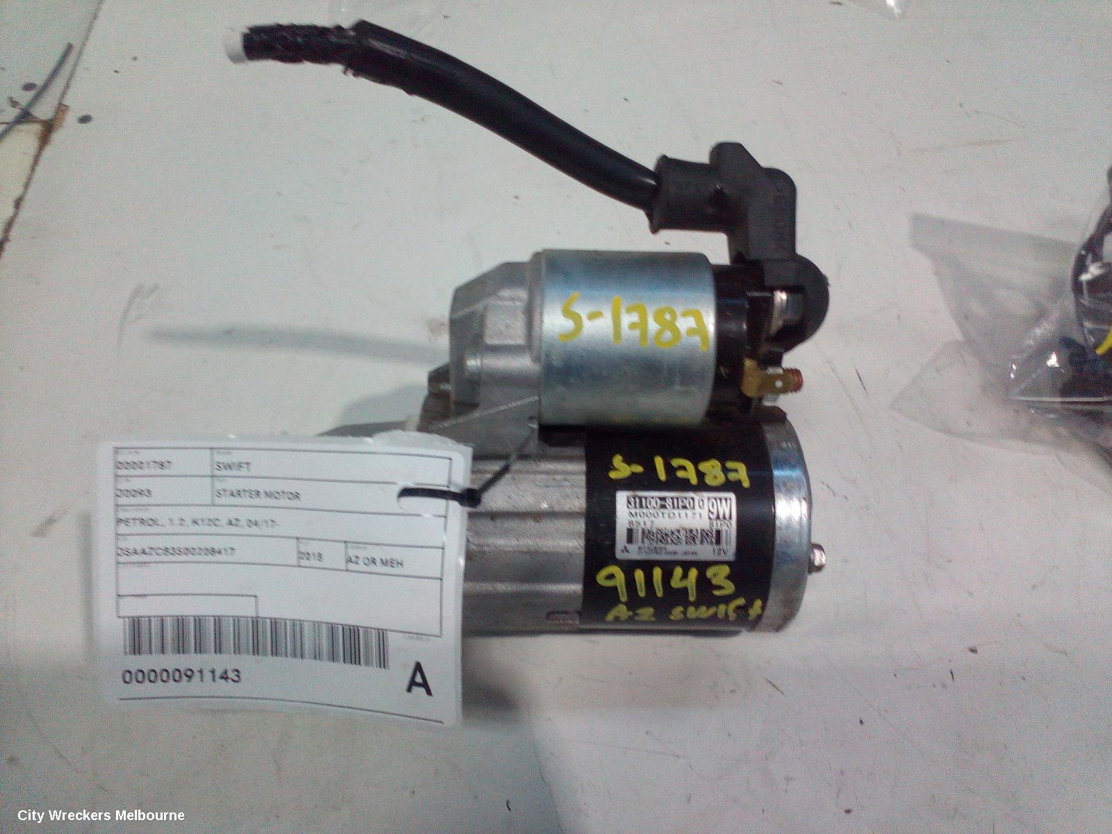 SUZUKI SWIFT STARTER, PETROL, 1.2, K12C, AZ, 04/2017 ONWARDS
