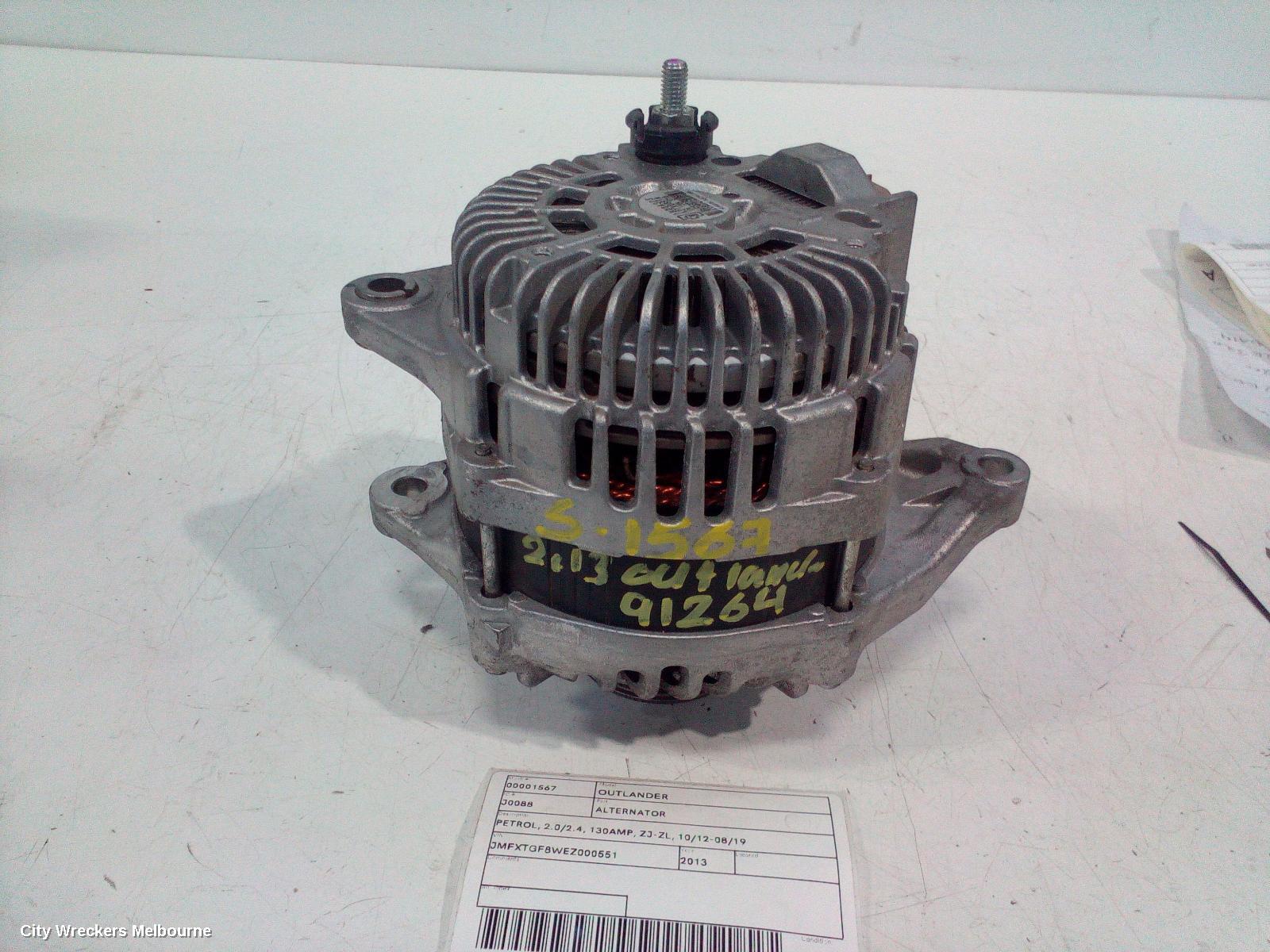 MITSUBISHI OUTLANDER ALTERNATOR, PETROL, 2.0/2.4, 130AMP, ZJ-ZL, 10/2012 - 08/2019