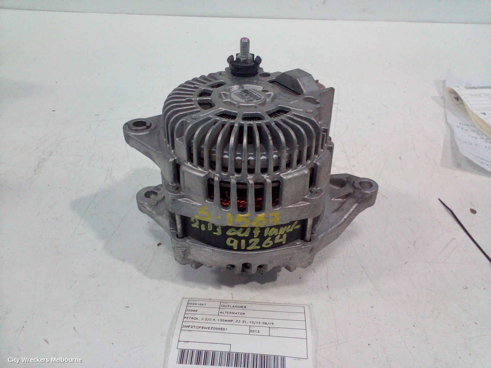 MITSUBISHI OUTLANDER ALTERNATOR, PETROL, 2.0/2.4, 130AMP, ZJ-ZL, 10/2012 - 08/2019