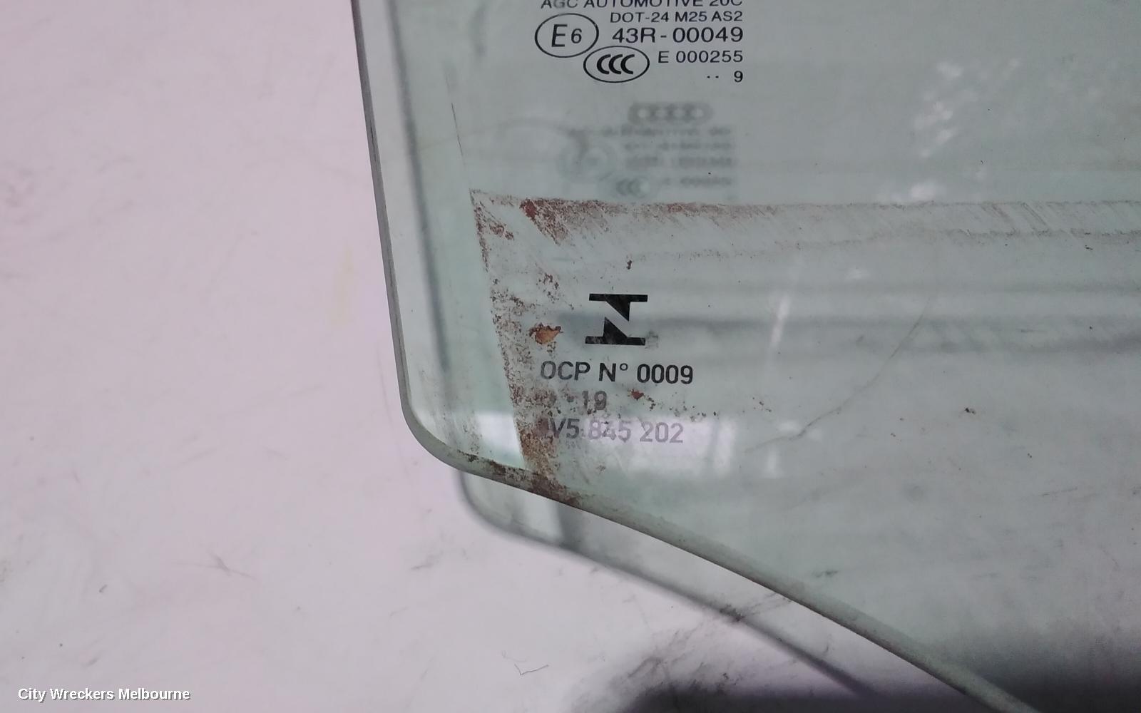 AUDI A3 RIGHT FRONT DOOR WINDOW, 8V, 4DR SEDAN, 10/2013 - 10/2020