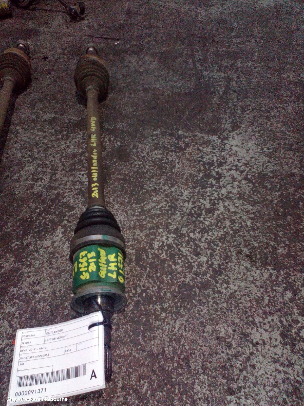 MITSUBISHI OUTLANDER LEFT DRIVESHAFT, REAR, ZJ-ZL, 10/2012 ONWARDS