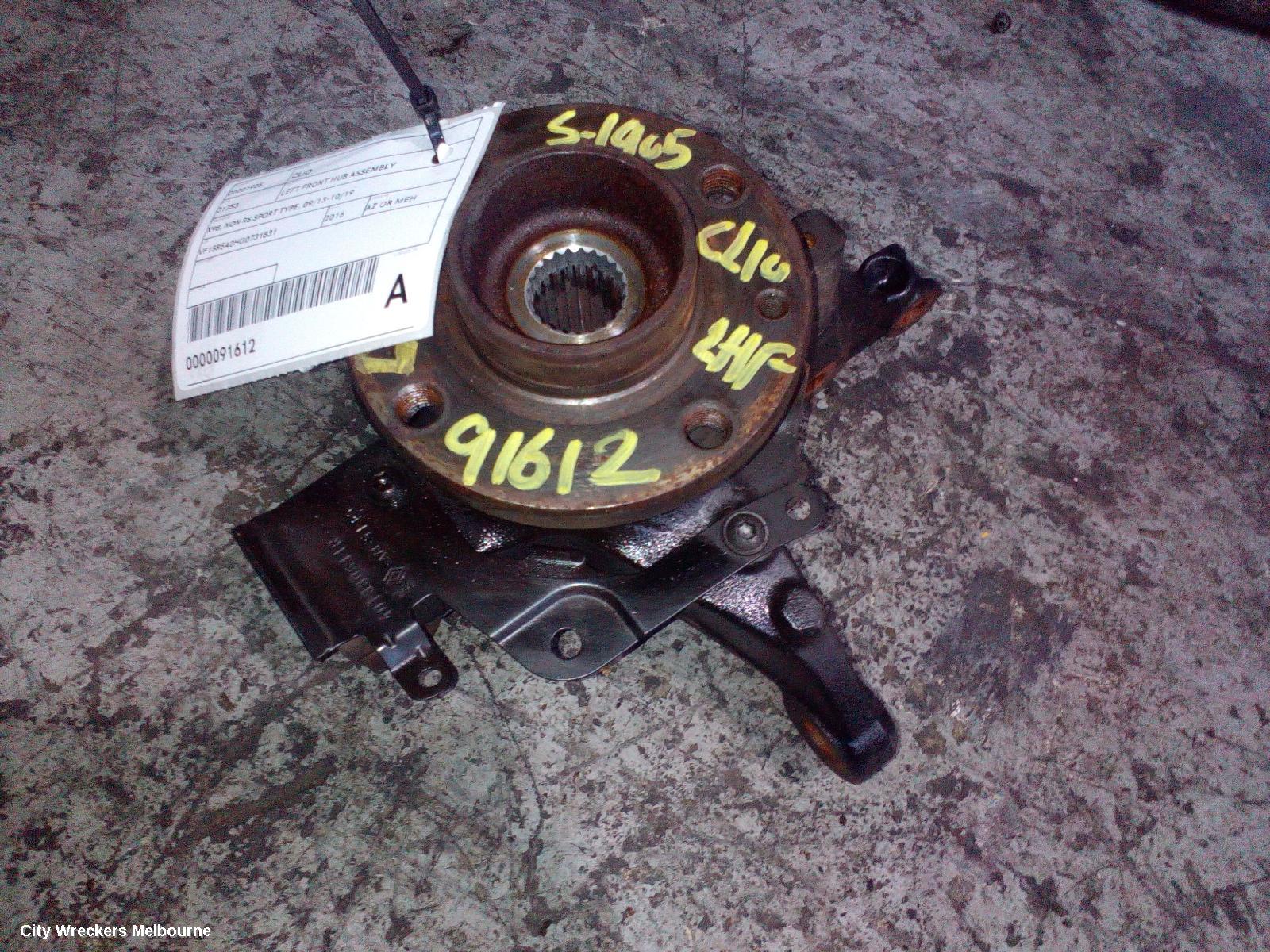 RENAULT CLIO LEFT FRONT HUB ASSEMBLY, X98, NON RS SPORT TYPE, 09/2013 - 10/2019