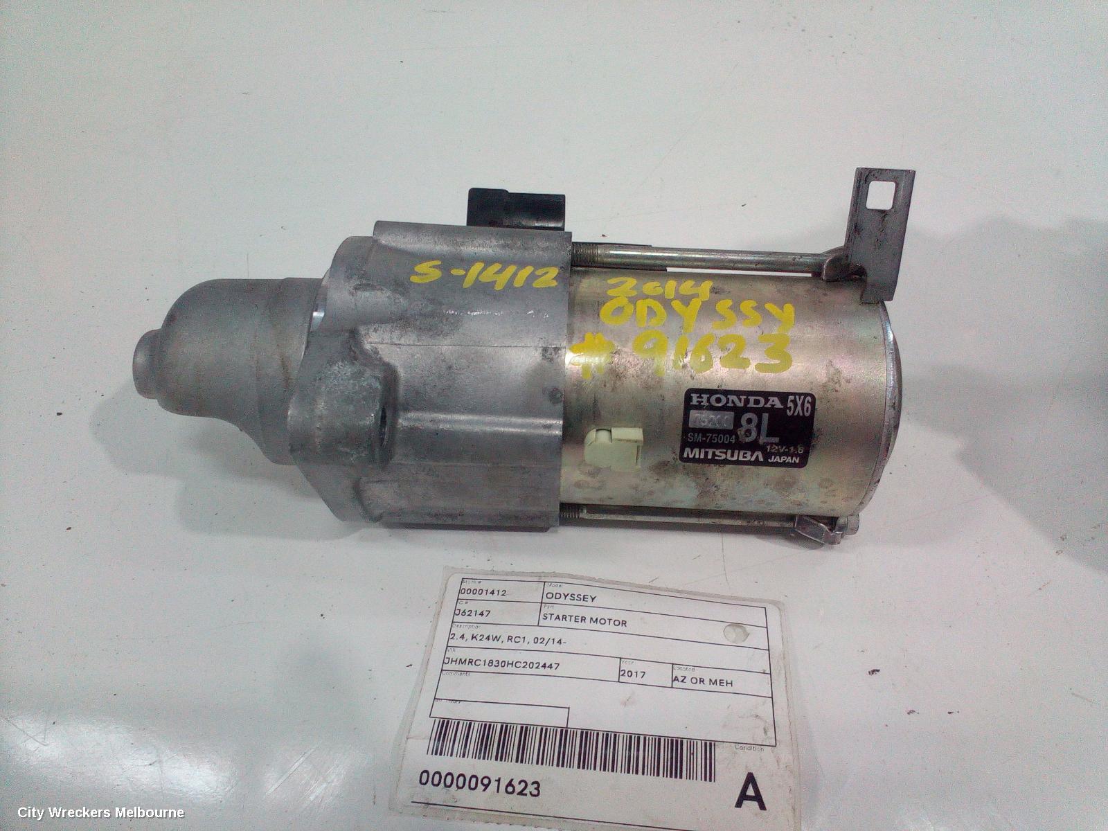 HONDA ODYSSEY STARTER, 2.4, K24W, RC1, 02/2014 ONWARDS