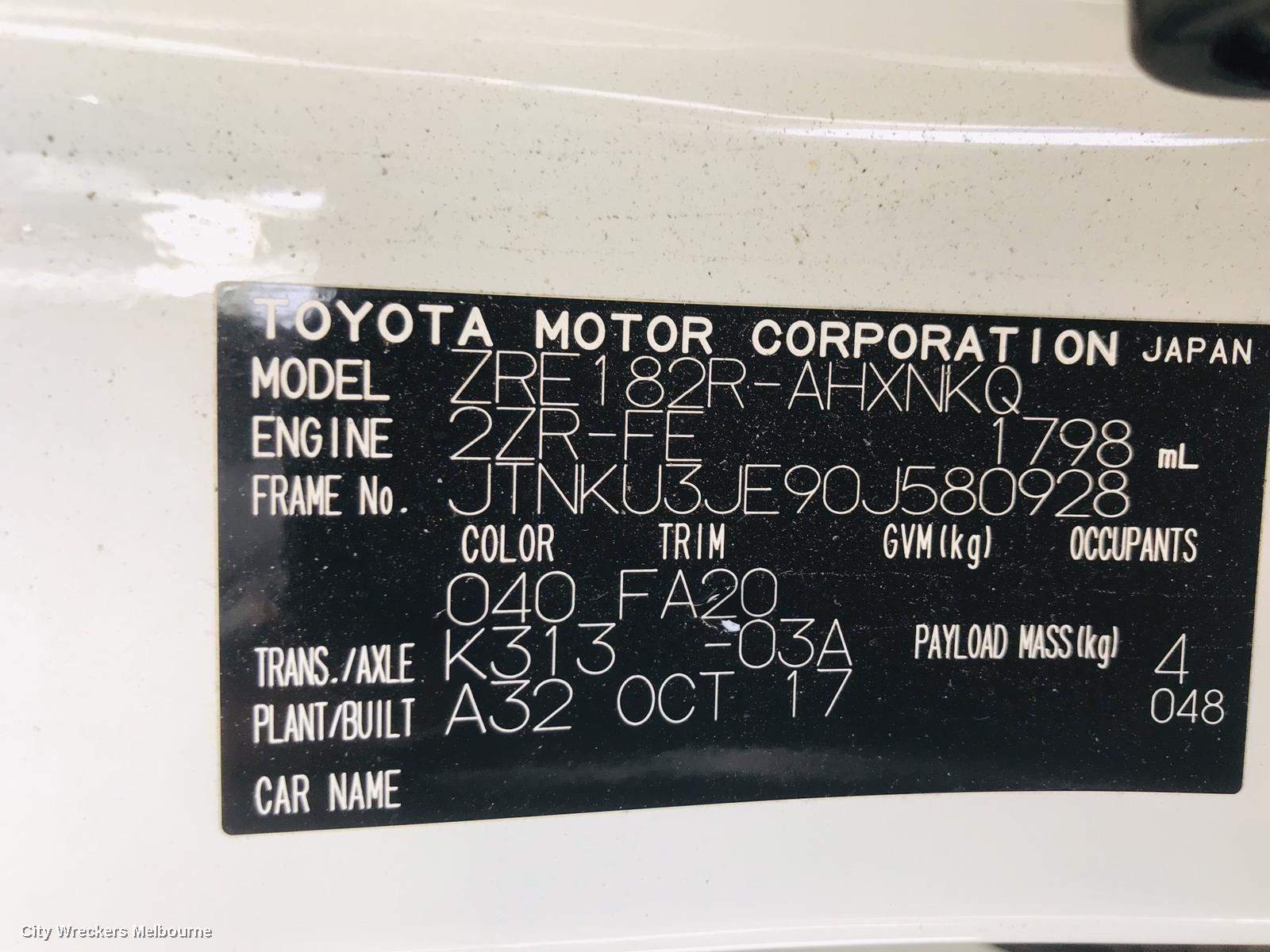 TOYOTA COROLLA SUNVISOR, ZRE182R, LH SIDE, 10/2012 - 06/2018