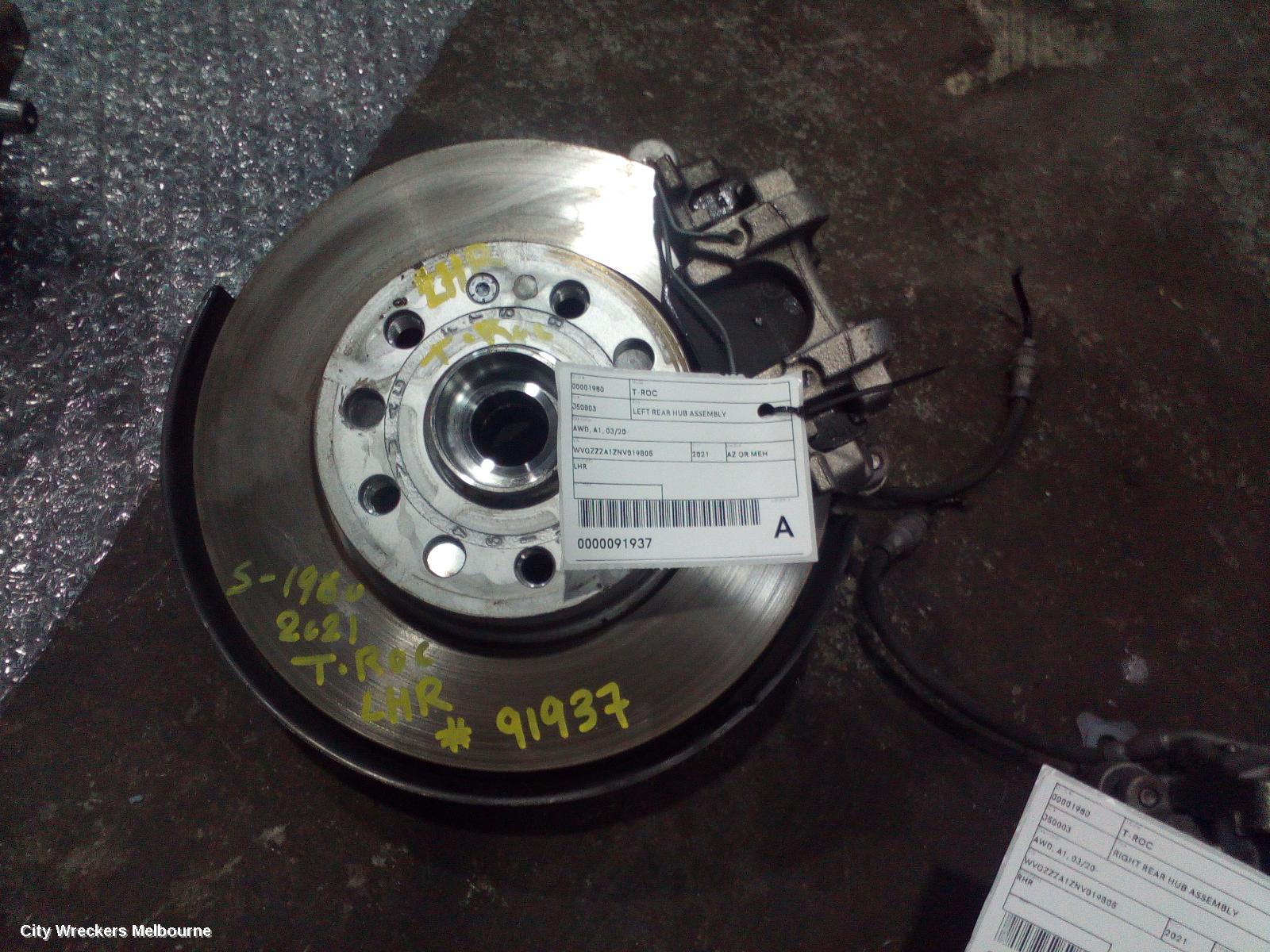 VOLKSWAGEN T-ROC LEFT REAR HUB ASSEMBLY, AWD, A1, 03/2020 ONWARDS