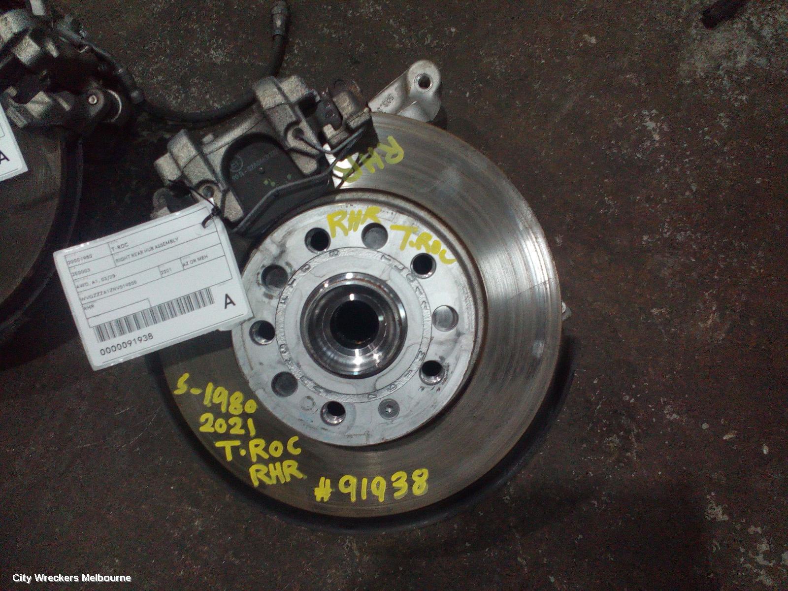 VOLKSWAGEN T-ROC RIGHT REAR HUB ASSEMBLY, AWD, A1, 03/2020 ONWARDS