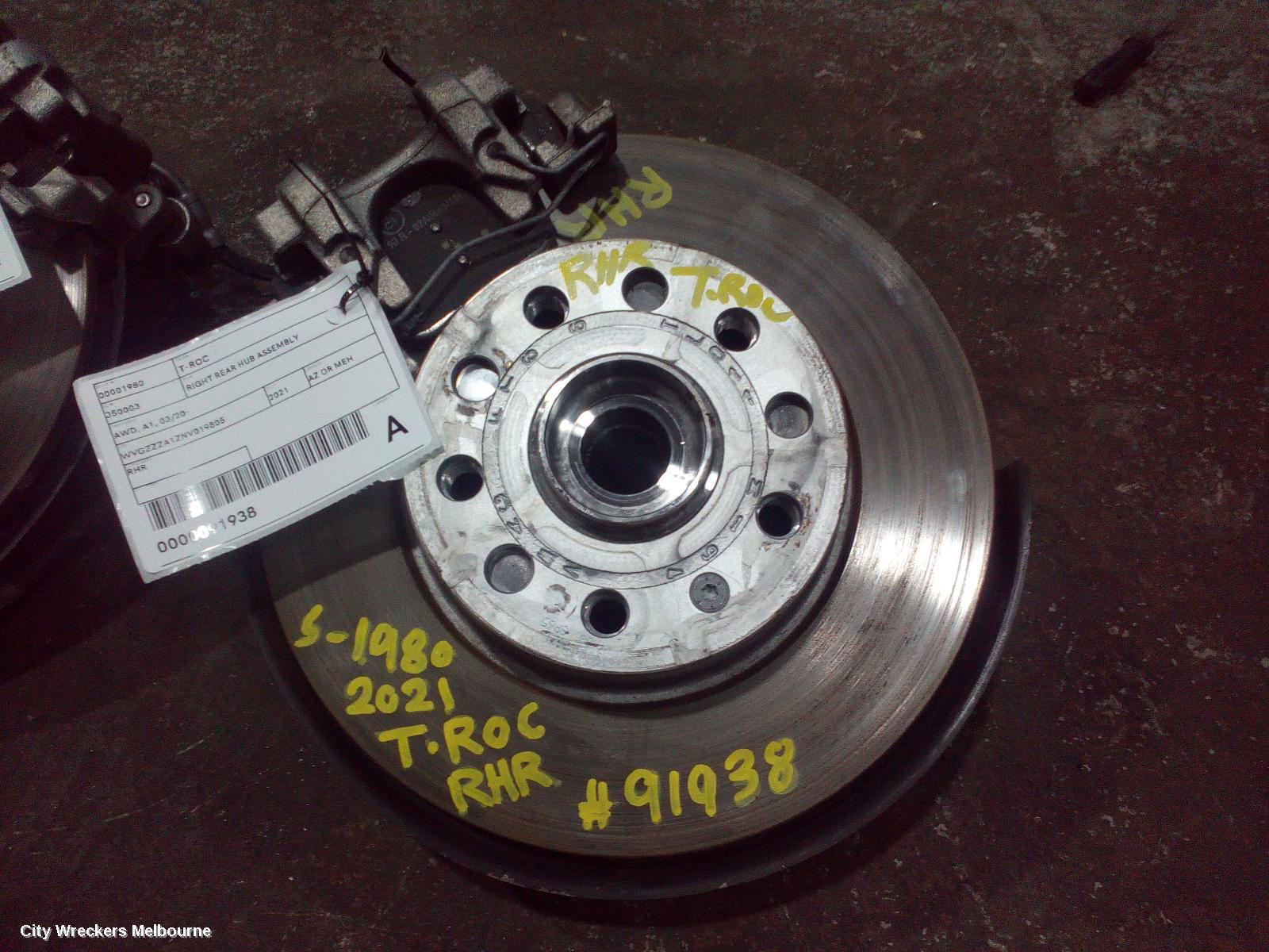 VOLKSWAGEN T-ROC RIGHT REAR HUB ASSEMBLY, AWD, A1, 03/2020 ONWARDS