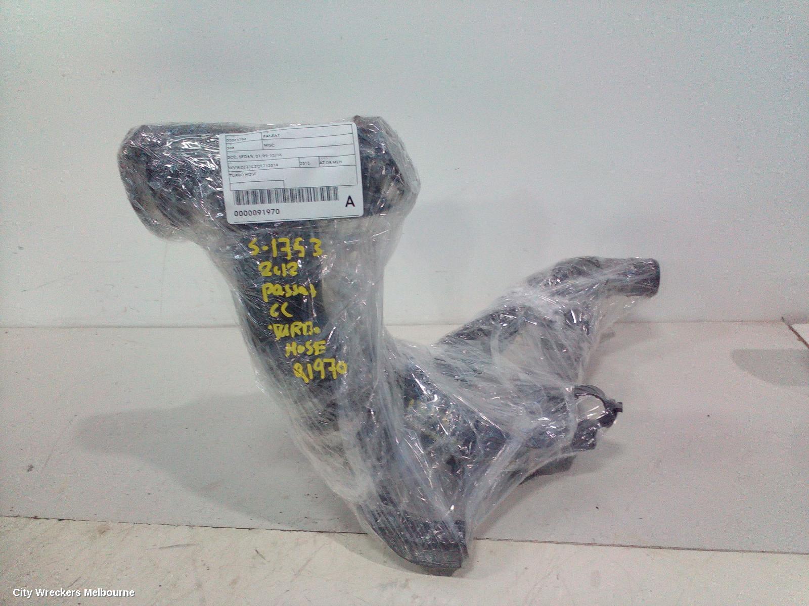 VOLKSWAGEN PASSAT, 3CC, SEDAN, 08/2008 - 12/2016, TURBO HOSE: 91970