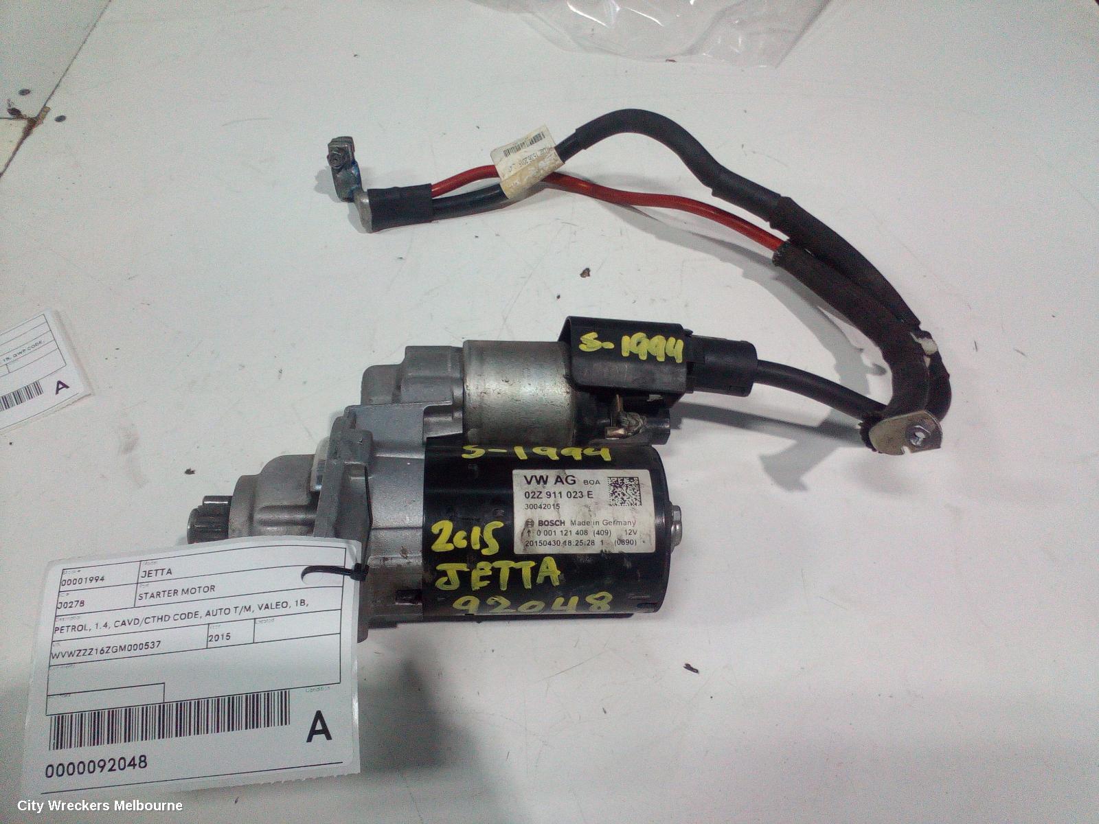 VOLKSWAGEN JETTA STARTER, PETROL, 1.4, CAVD/CTHD CODE, AUTO T/M, VALEO, 1B, 02/2011 - 12/2017