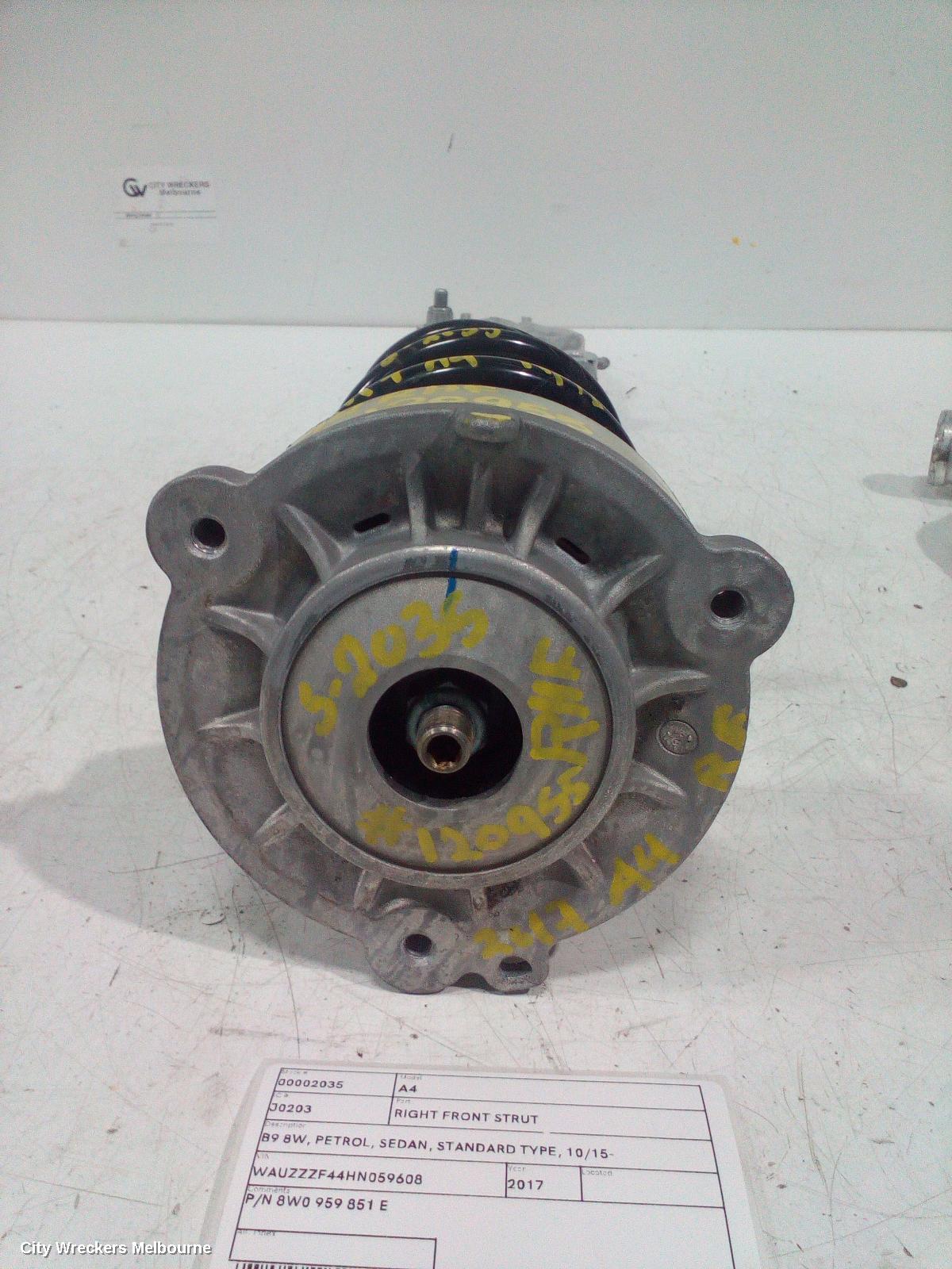 AUDI A4 RIGHT FRONT STRUT, B9 8W, PETROL, SEDAN, STANDARD TYPE, 10/2015 ONWARDS
