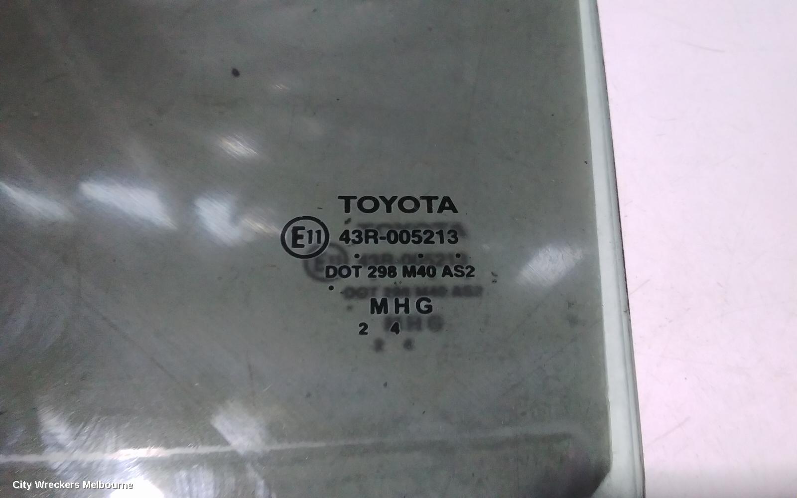 TOYOTA AURION LEFT REAR DOOR WINDOW, GSV40R, 10/2006 - 03/2012