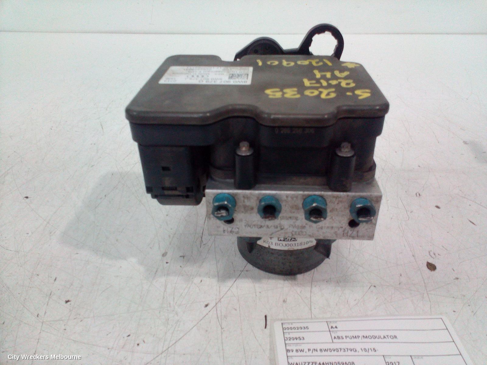 AUDI A4 ABS PUMP/MODULATOR, B9 8W, P/N 8W0907379G, 10/2015 ONWARDS