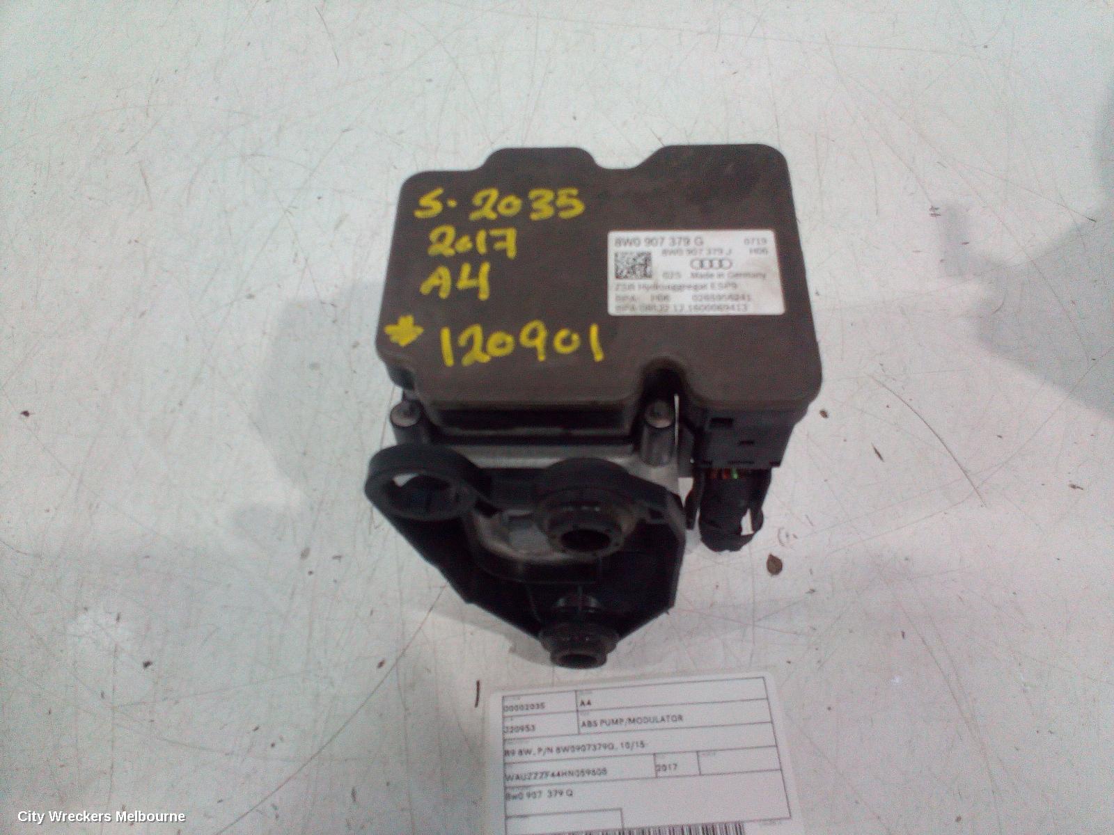 AUDI A4 ABS PUMP/MODULATOR, B9 8W, P/N 8W0907379G, 10/2015 ONWARDS