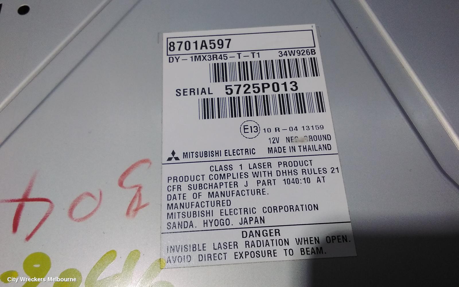 MITSUBISHI TRITON RADIO/CD/DVD/SAT/TV, RADIO/CD PLAYER, MQ, GLX, 04/2015 - 12/2016