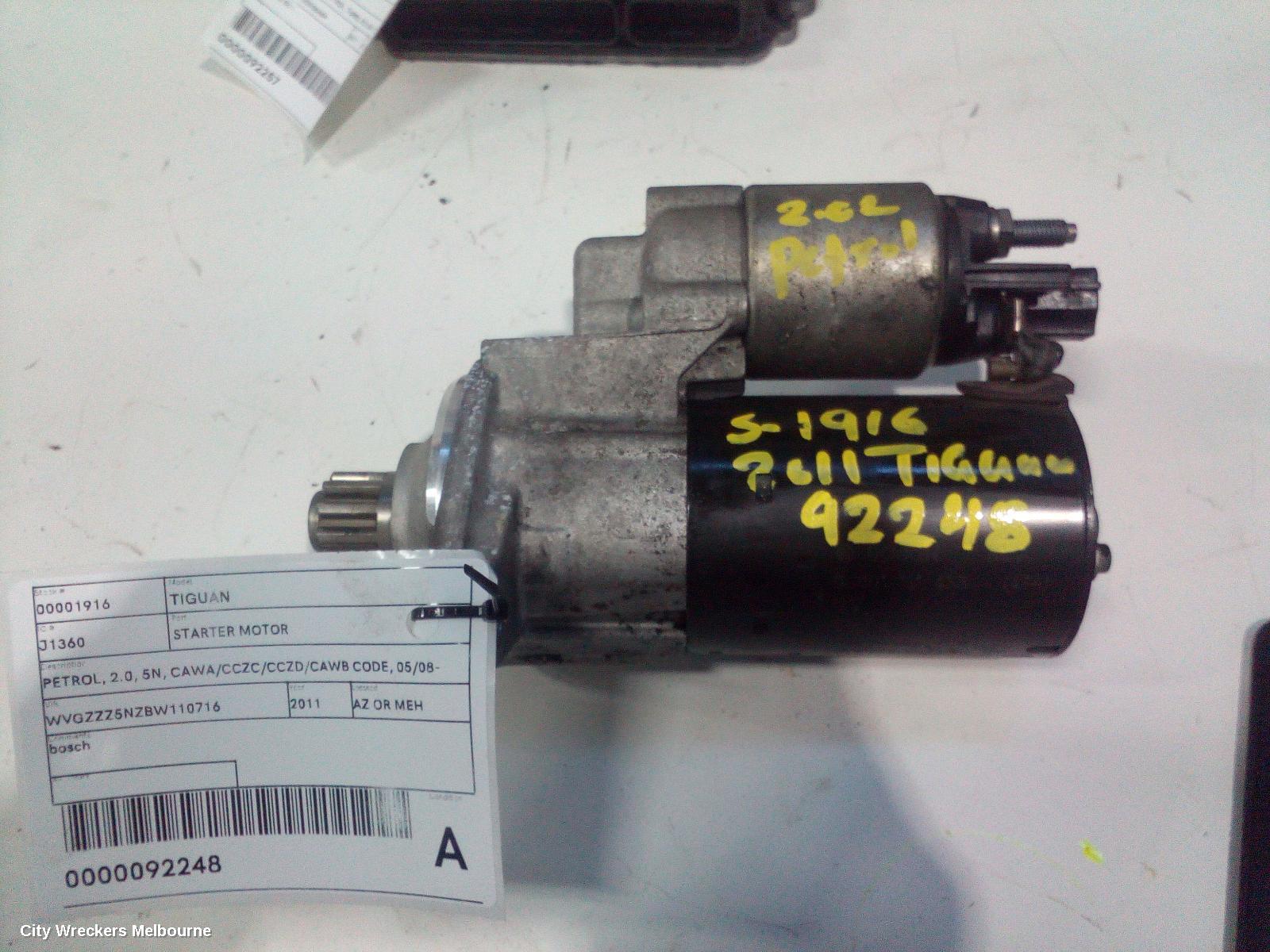 VOLKSWAGEN TIGUAN STARTER, PETROL, 2.0, 5N, CAWA/CCZC/CCZD/CAWB CODE, 05/2008 - 08/2016