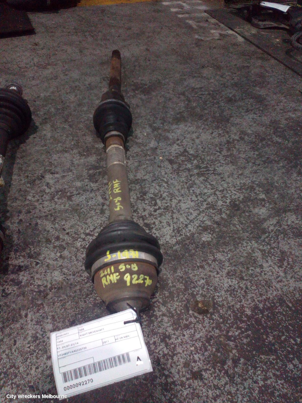 PEUGEOT 308 RIGHT DRIVESHAFT, T7, 09/2007 - 01/2014