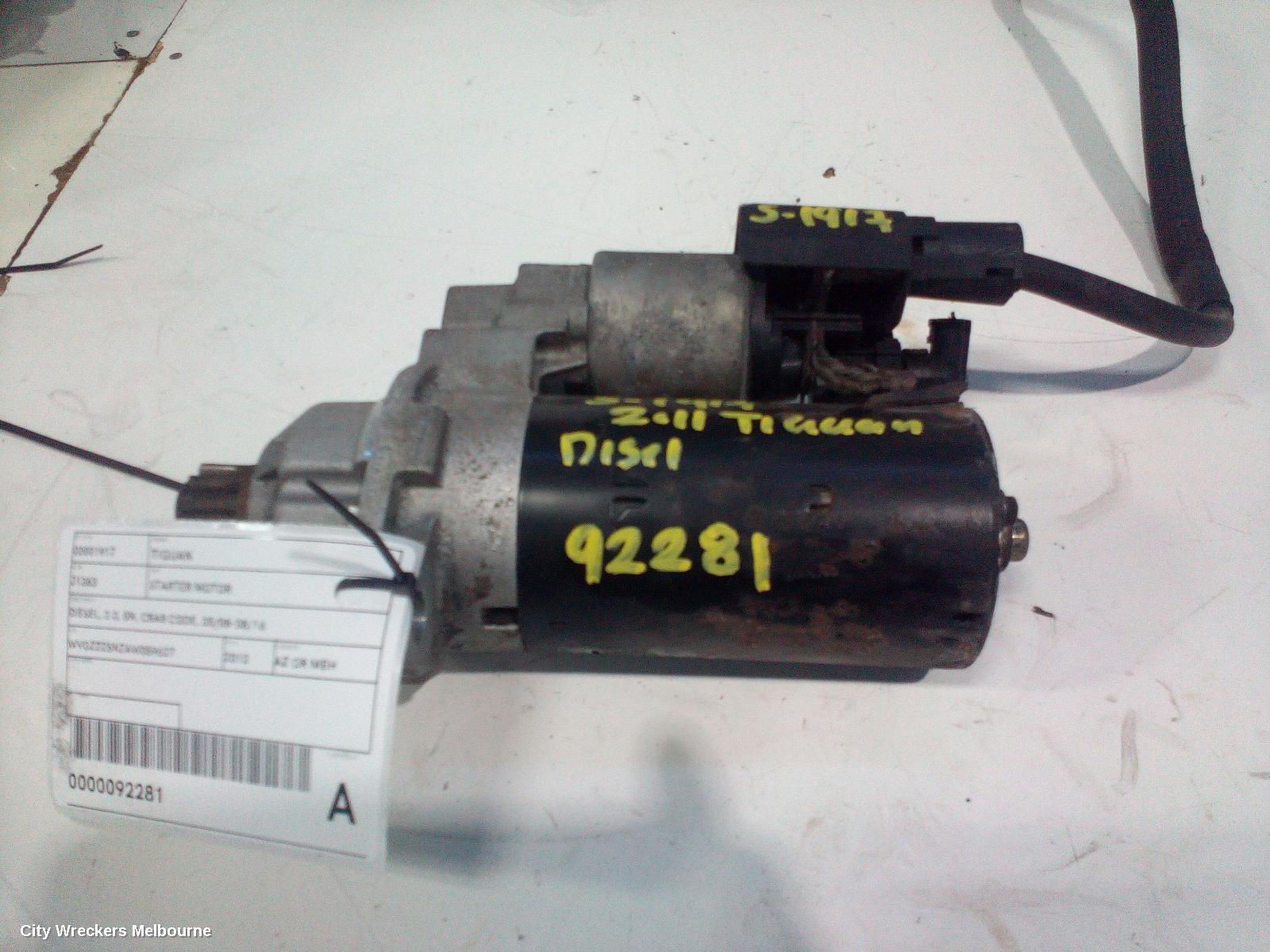 VOLKSWAGEN TIGUAN STARTER, DIESEL, 2.0, 5N, CBAB CODE, 05/2008 - 08/2016