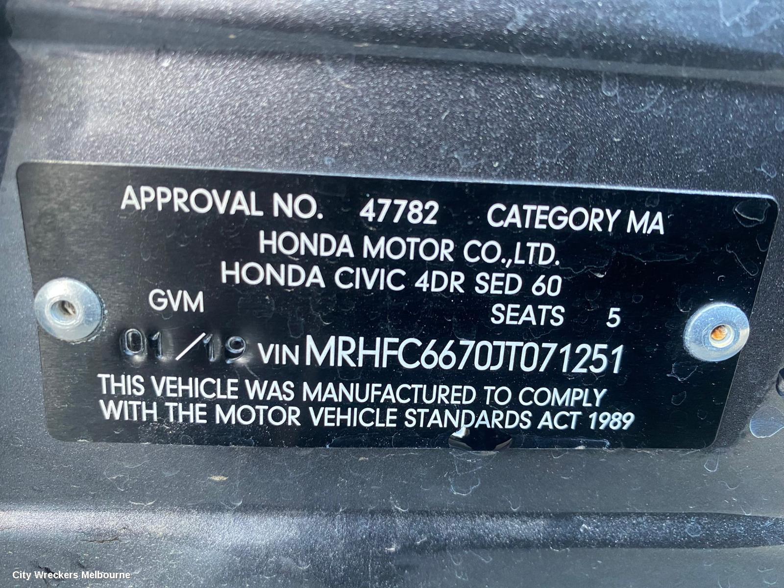 HONDA CIVIC WHEEL MAG, FACTORY, 16X7IN, VTI-S, 10TH GEN, 05/2016 - 08/2021
