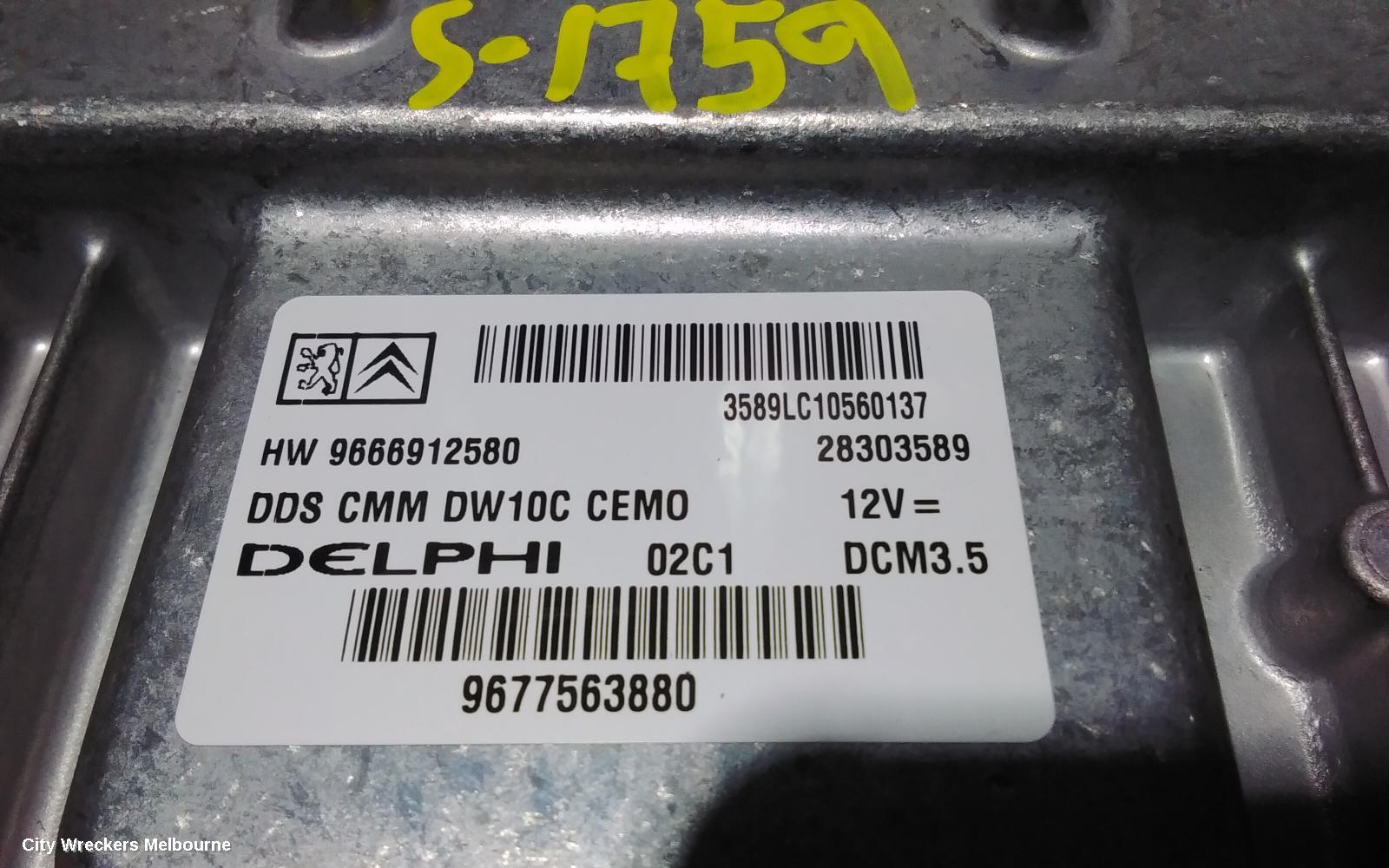 PEUGEOT 508 ECU, ENGINE ECU, 2.0, DIESEL, VIN VF38*RHH, ECU ONLY, 07/2011 - 12/2017